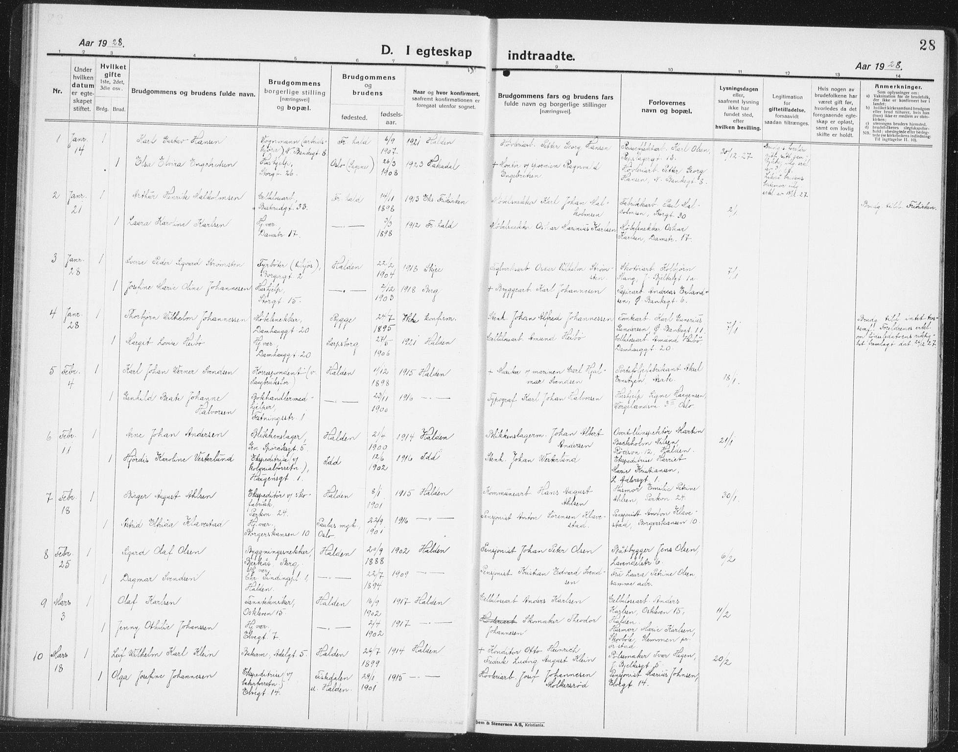Halden prestekontor Kirkebøker, SAO/A-10909/G/Ga/L0014: Parish register (copy) no. 14, 1925-1943, p. 28