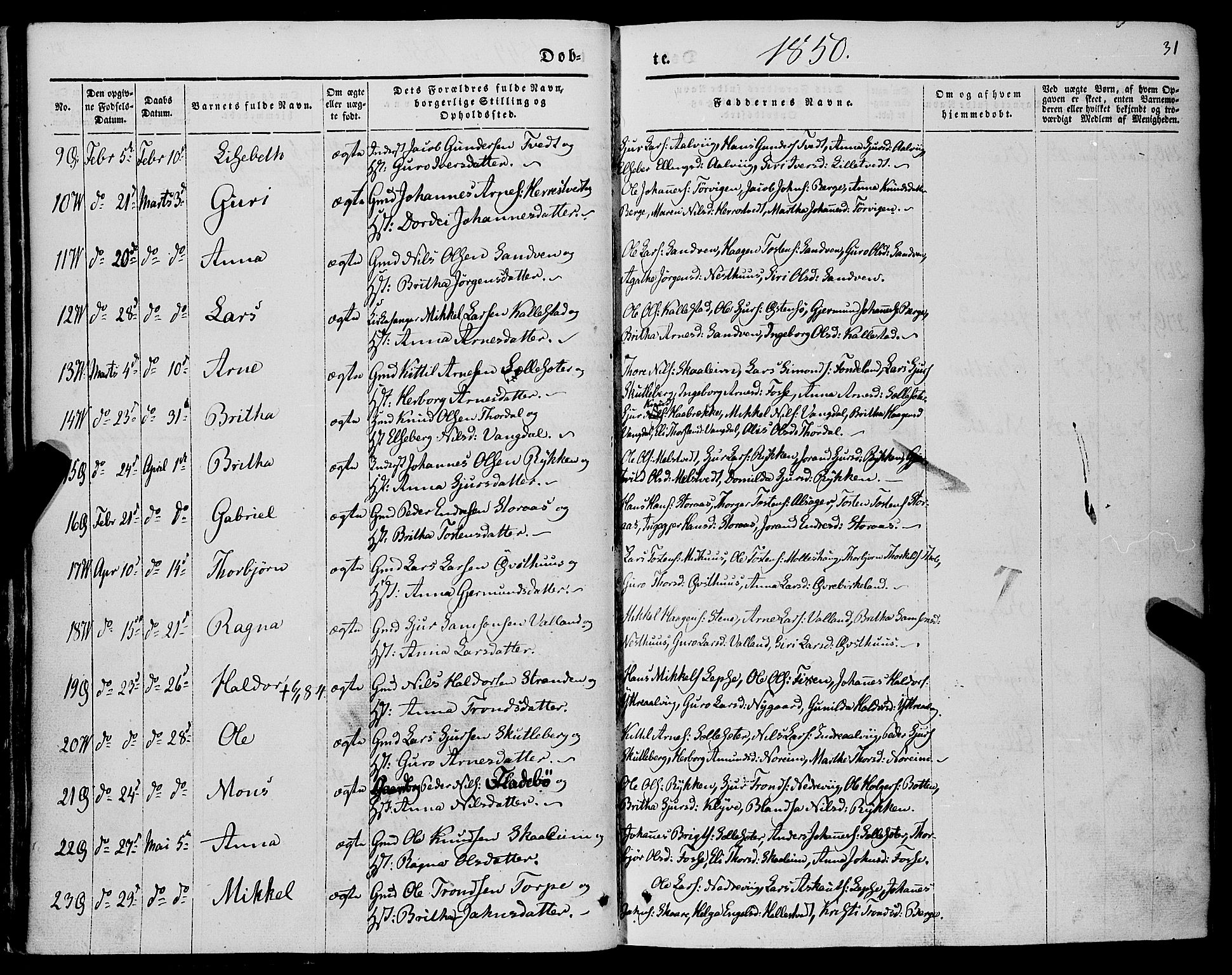 Kvam sokneprestembete, AV/SAB-A-76201/H/Haa: Parish register (official) no. A 8, 1844-1863, p. 31