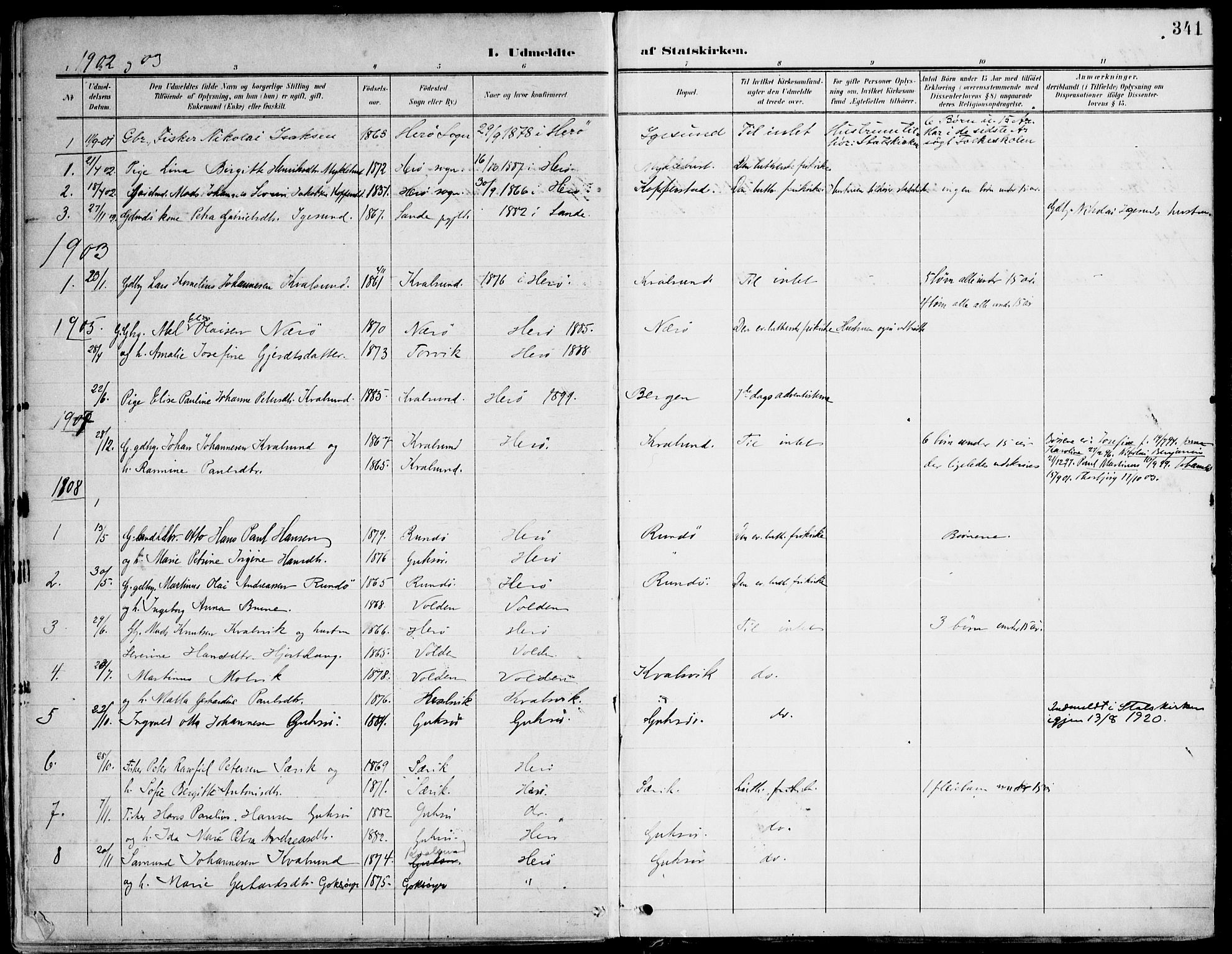 Ministerialprotokoller, klokkerbøker og fødselsregistre - Møre og Romsdal, SAT/A-1454/507/L0075: Parish register (official) no. 507A10, 1901-1920, p. 341