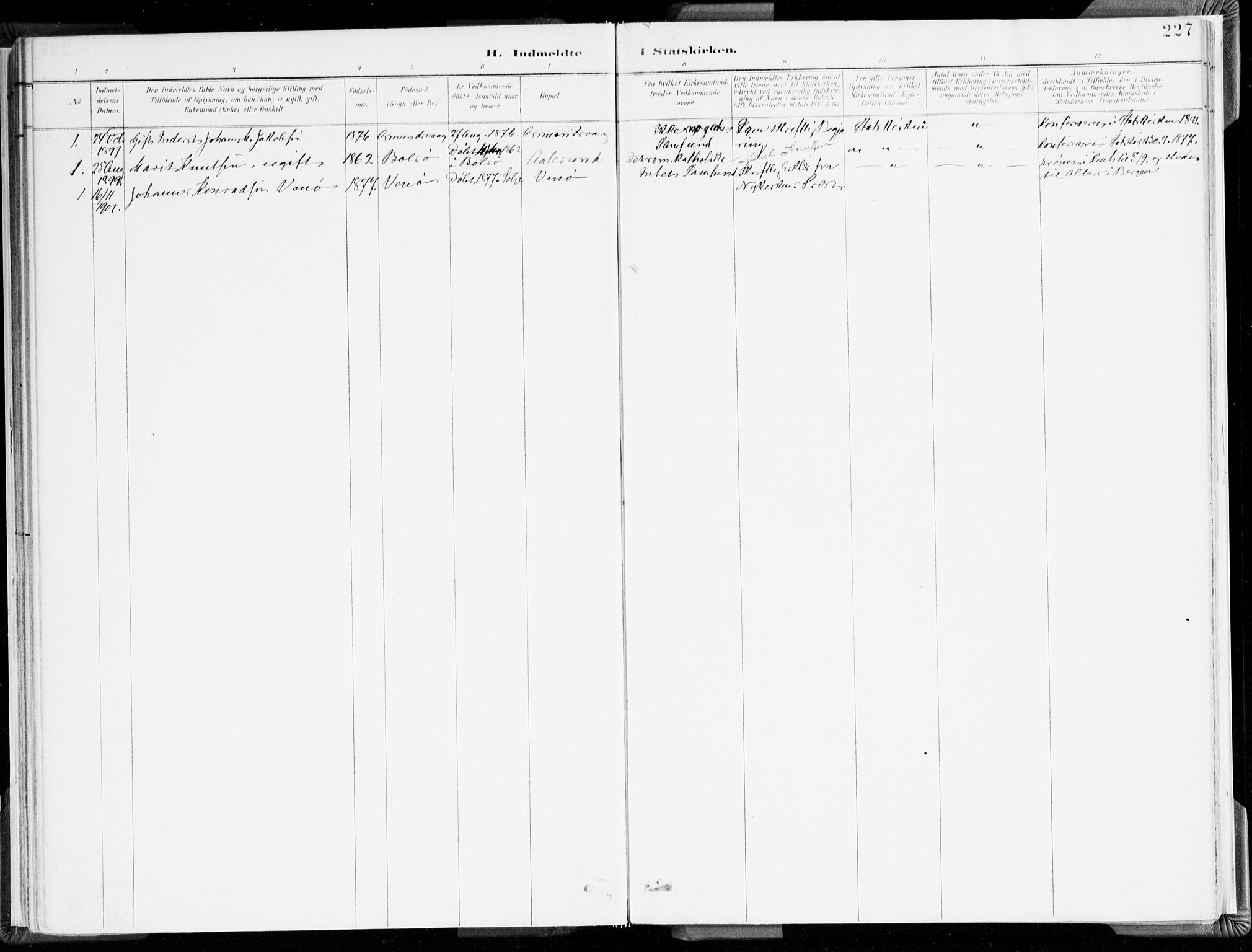 Selje sokneprestembete, SAB/A-99938/H/Ha/Haa/Haab: Parish register (official) no. B 2, 1891-1907, p. 227