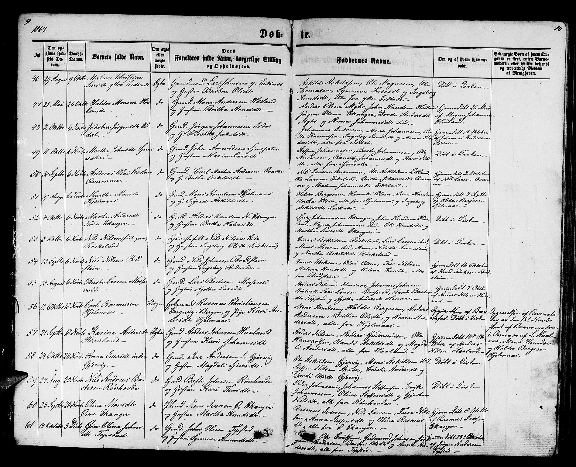 Hamre sokneprestembete, SAB/A-75501/H/Ha/Hab: Parish register (copy) no. B 2, 1863-1880, p. 9-10