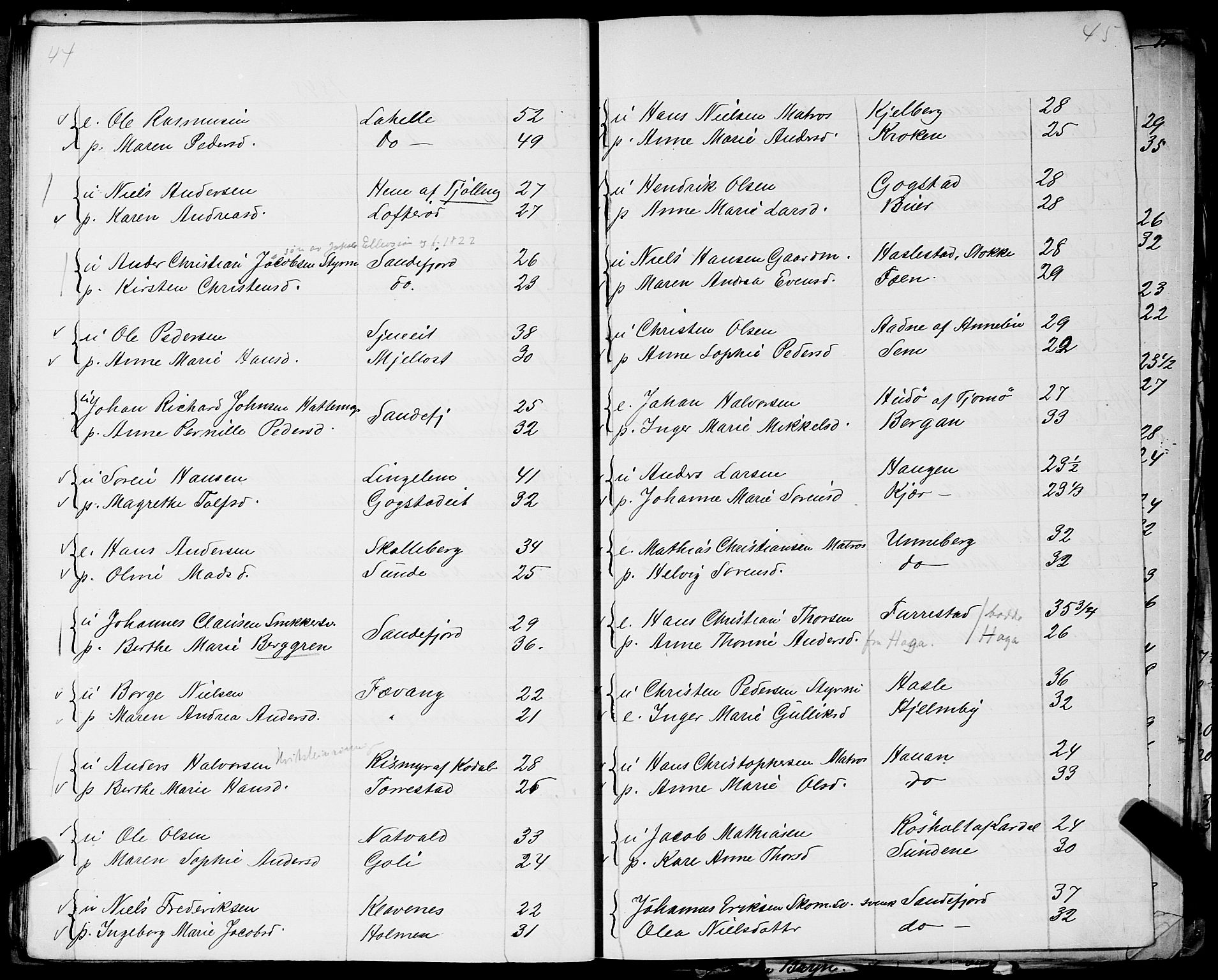 Sandar sokneprestkontor, AV/SAKO-A-242/Y/Ya/L0006: Other parish register no. 1 /1, 1709-1871, p. 44-45