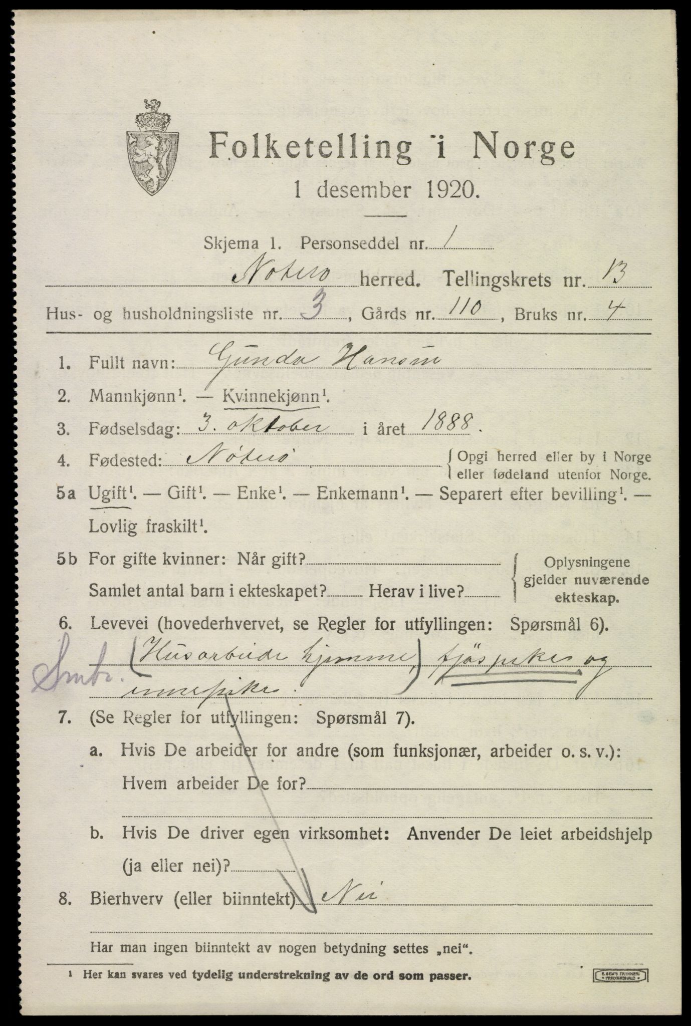 SAKO, 1920 census for Nøtterøy, 1920, p. 15197