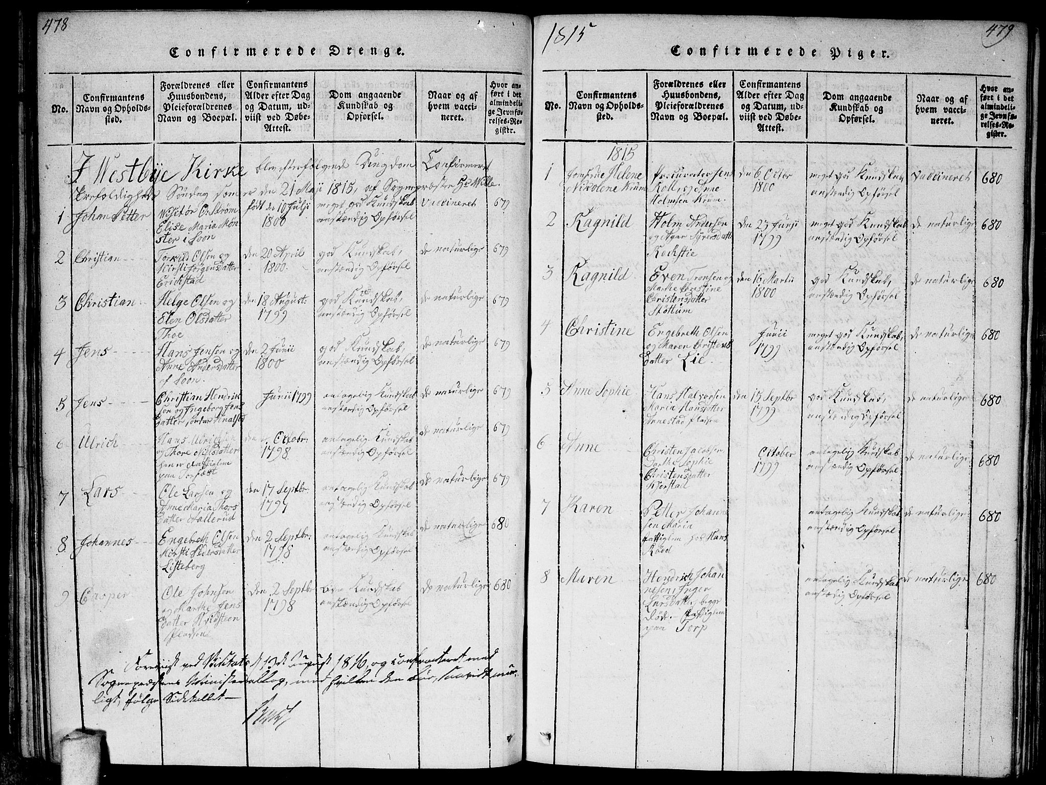 Vestby prestekontor Kirkebøker, SAO/A-10893/F/Fa/L0005: Parish register (official) no. I 5, 1814-1827, p. 478-479