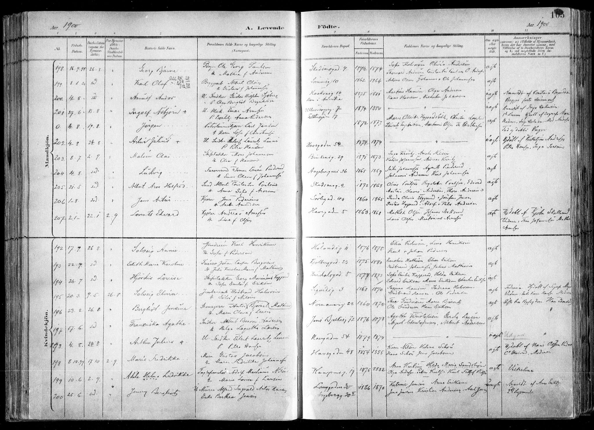 Kampen prestekontor Kirkebøker, AV/SAO-A-10853/F/Fa/L0007: Parish register (official) no. I 7, 1897-1905, p. 105