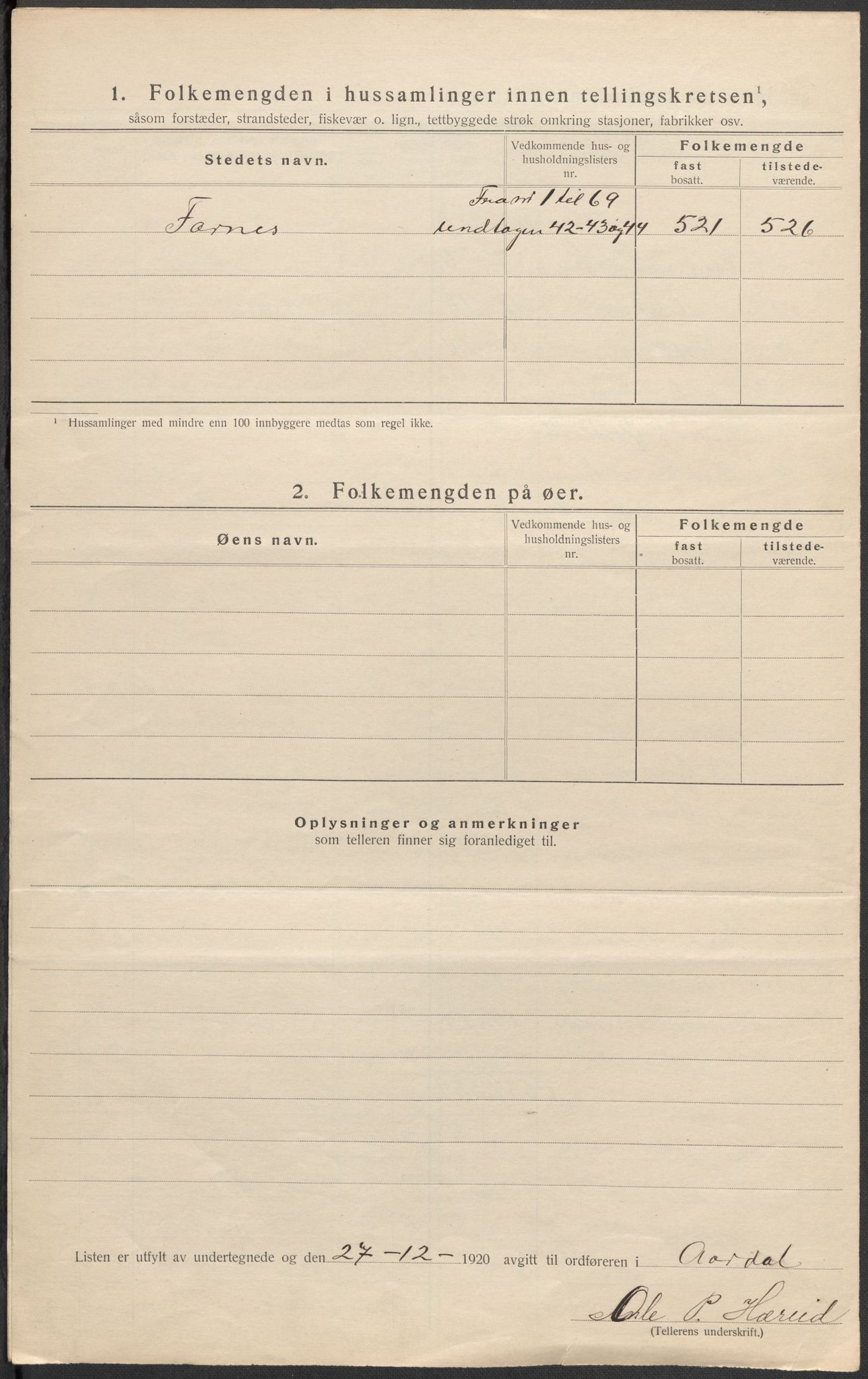 SAB, 1920 census for Årdal, 1920, p. 14