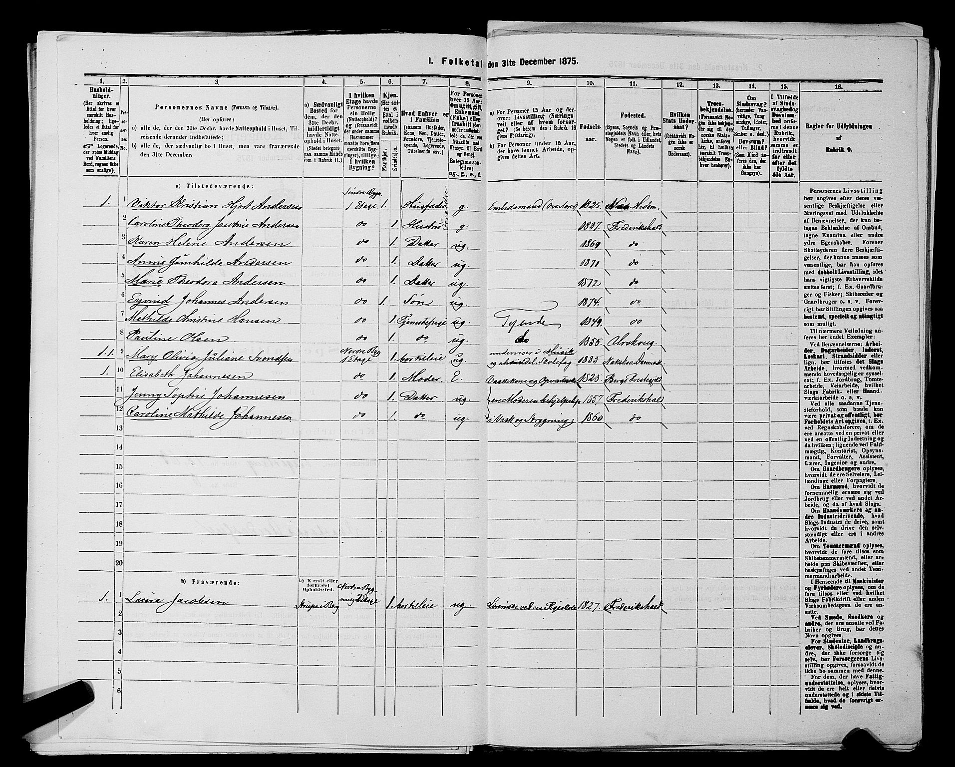 RA, 1875 census for 0101P Fredrikshald, 1875, p. 538