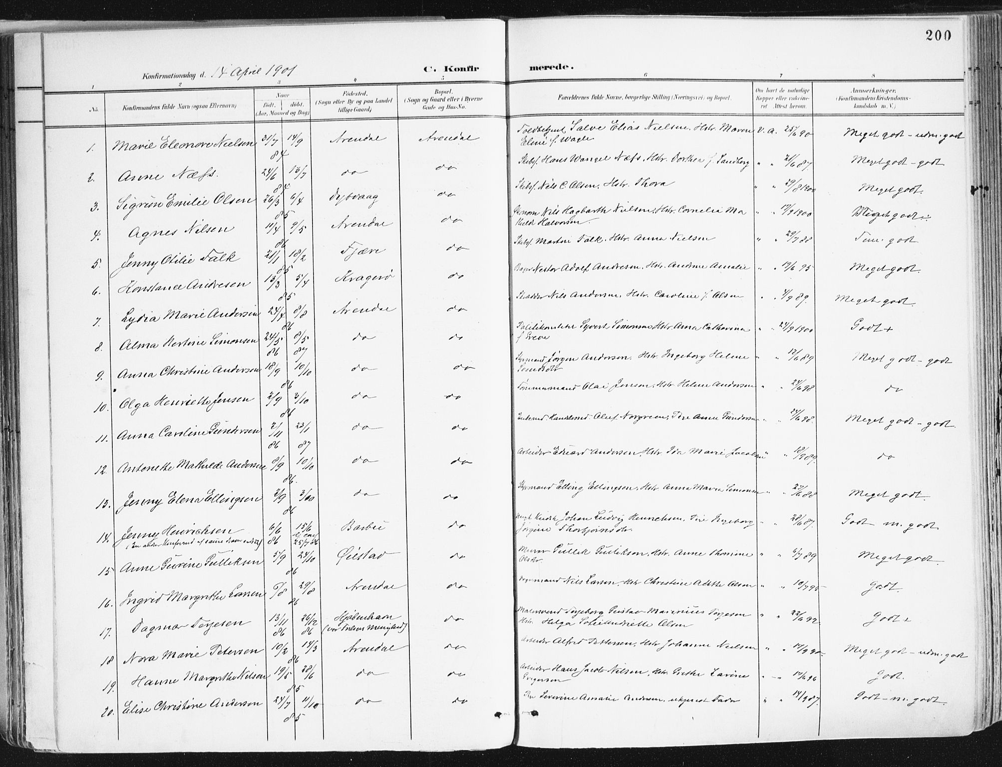 Arendal sokneprestkontor, Trefoldighet, AV/SAK-1111-0040/F/Fa/L0010: Parish register (official) no. A 10, 1900-1919, p. 200