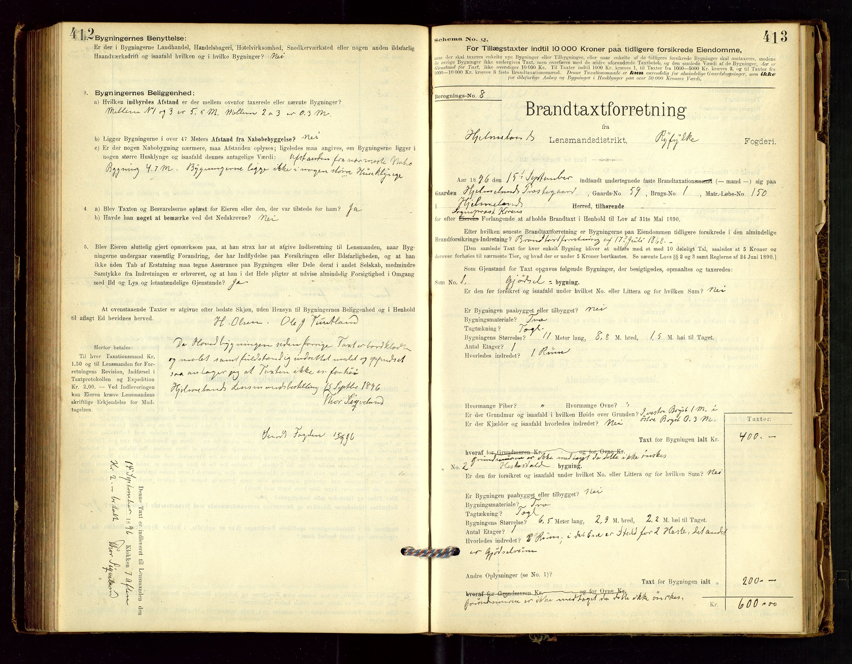 Hjelmeland lensmannskontor, AV/SAST-A-100439/Gob/L0001: "Brandtaxationsprotokol", 1895-1932, p. 412-413