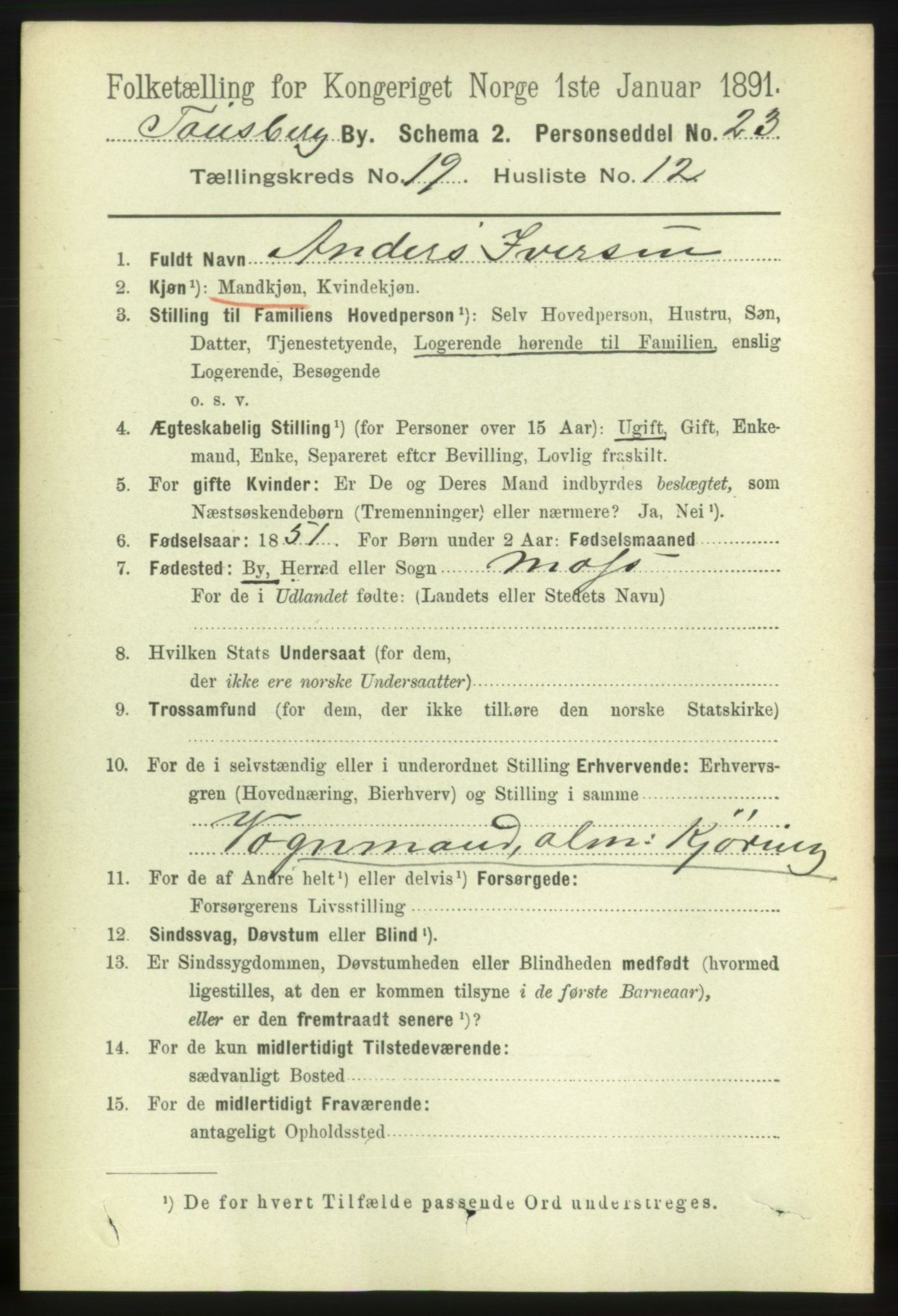 RA, 1891 census for 0705 Tønsberg, 1891, p. 5372