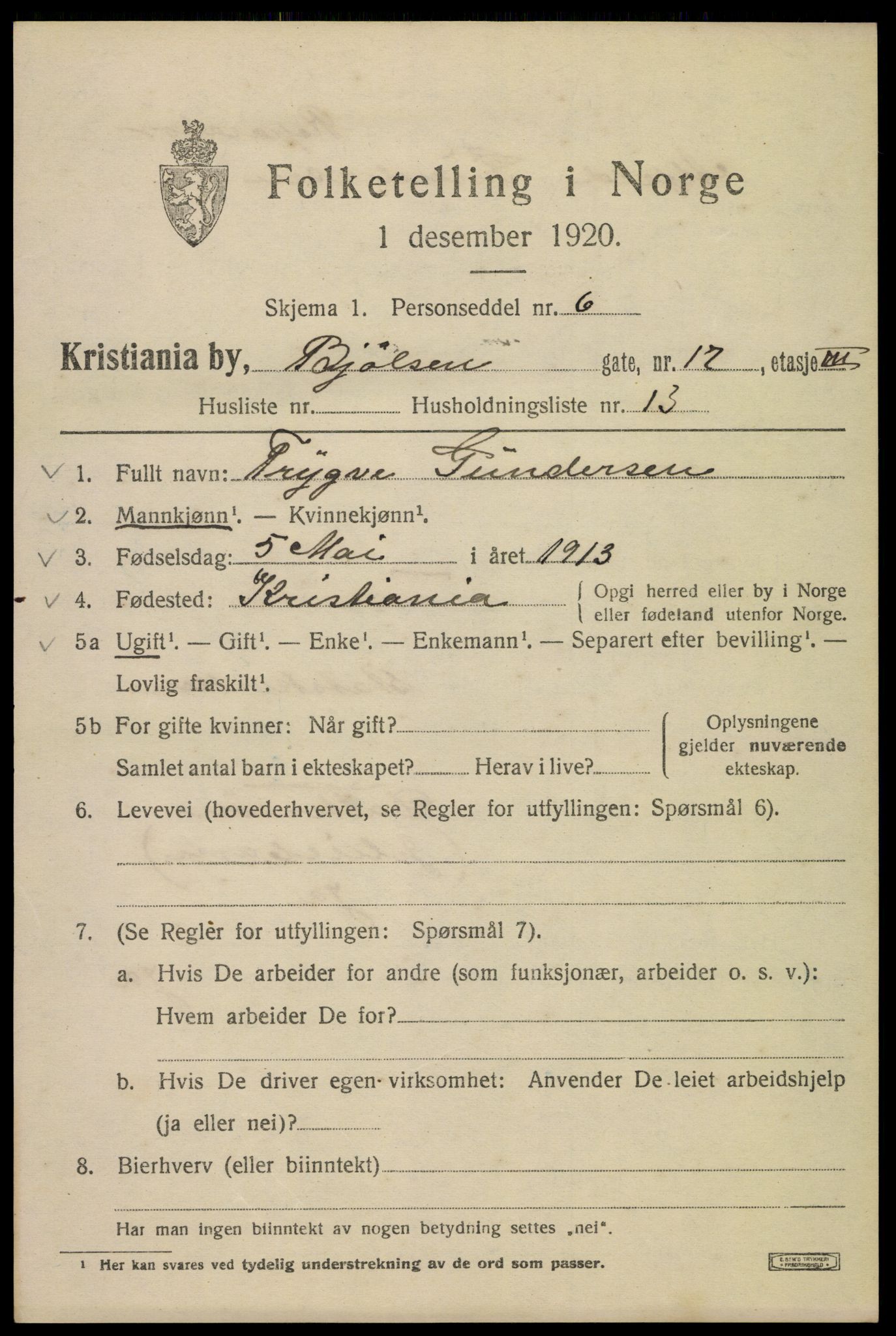 SAO, 1920 census for Kristiania, 1920, p. 163197