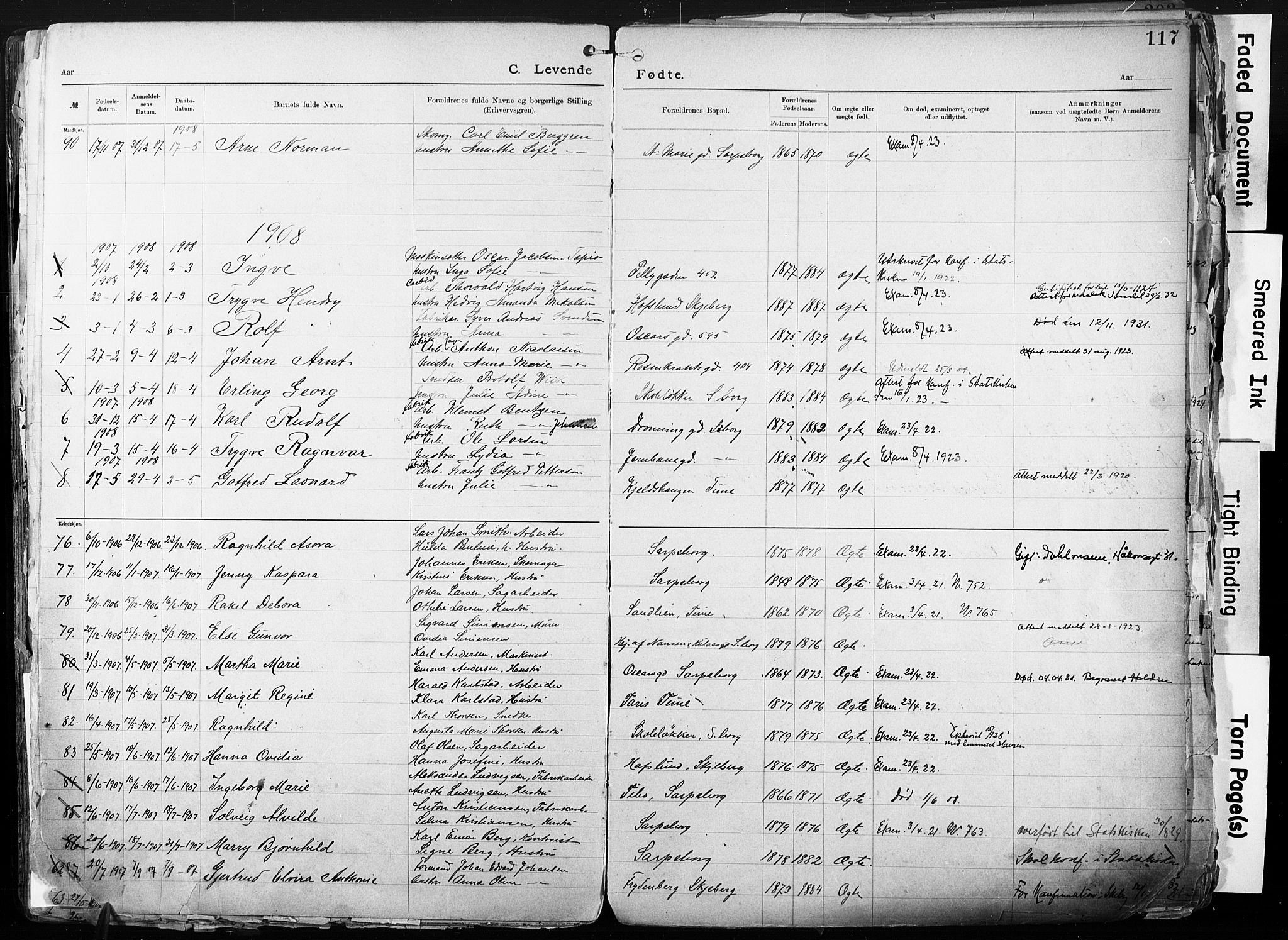 Sarpsborg metodistkirke, SAO/PAO-0233/A/L0004: Dissenter register no. 4, 1892-1923, p. 117