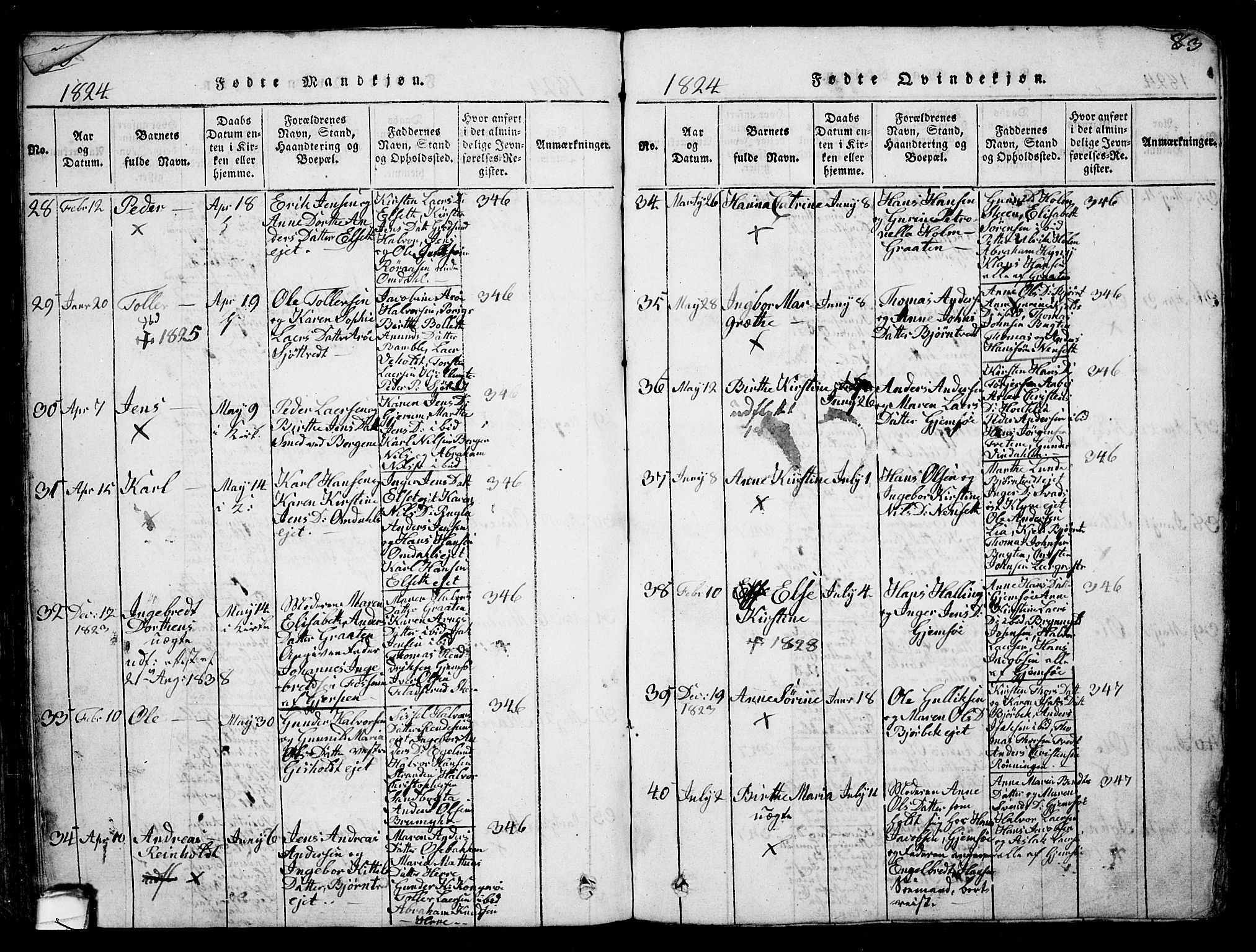 Solum kirkebøker, AV/SAKO-A-306/G/Ga/L0001: Parish register (copy) no. I 1, 1814-1833, p. 83