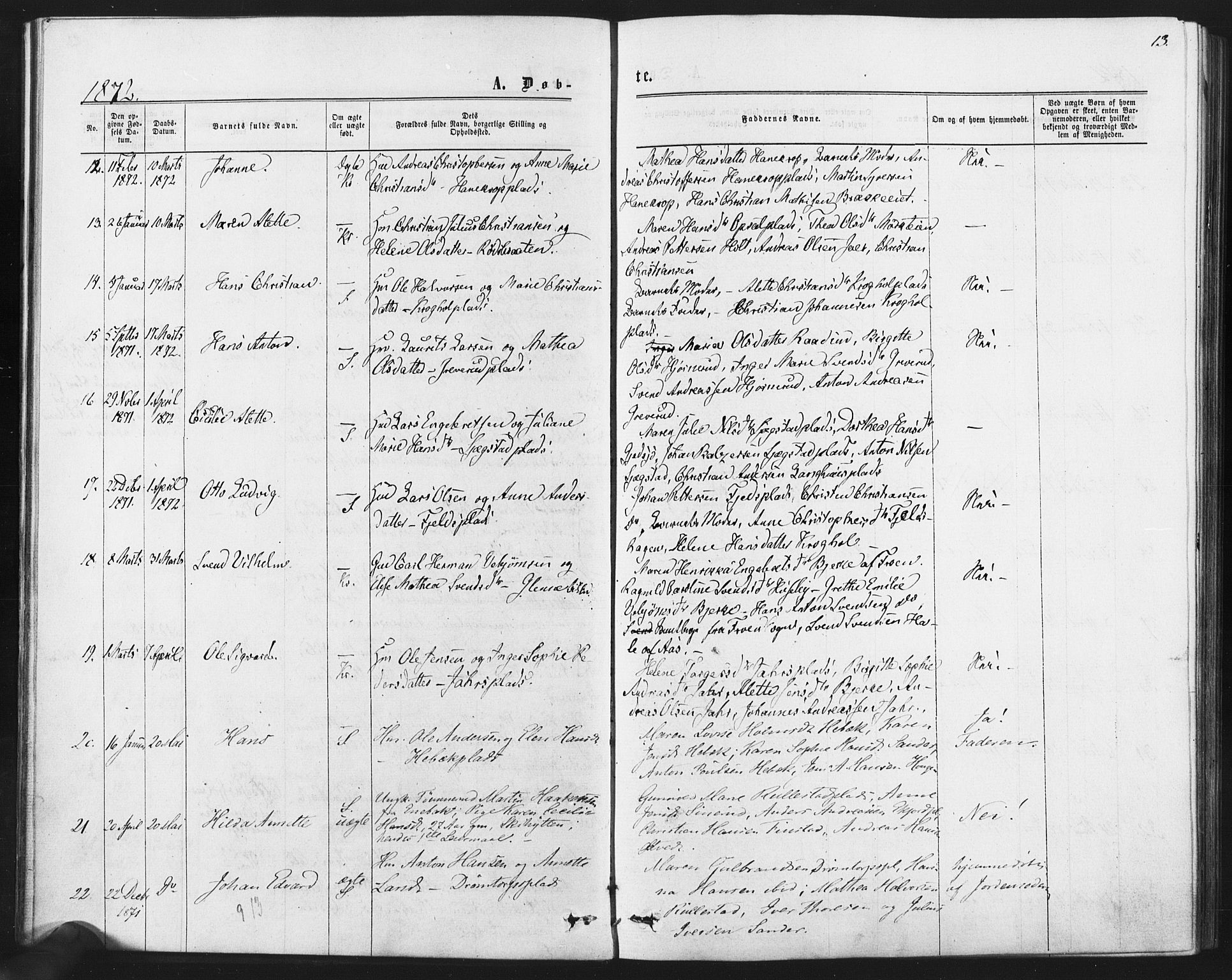 Kråkstad prestekontor Kirkebøker, AV/SAO-A-10125a/F/Fa/L0008: Parish register (official) no. I 8, 1870-1879, p. 13