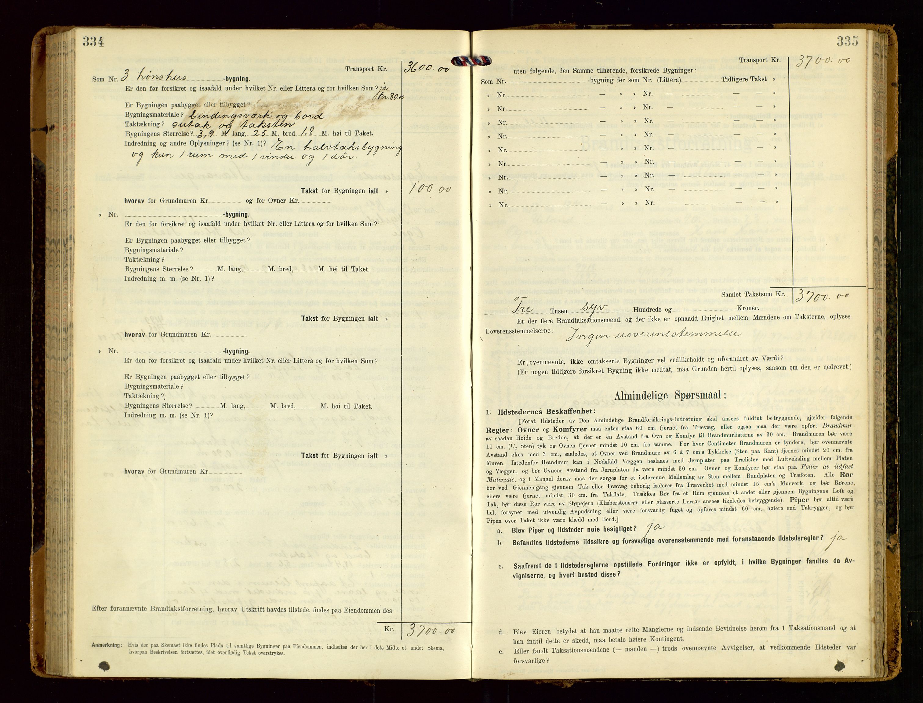 Eigersund lensmannskontor, SAST/A-100171/Gob/L0002: "Brandtakstprotokol", 1910-1916, p. 334-335