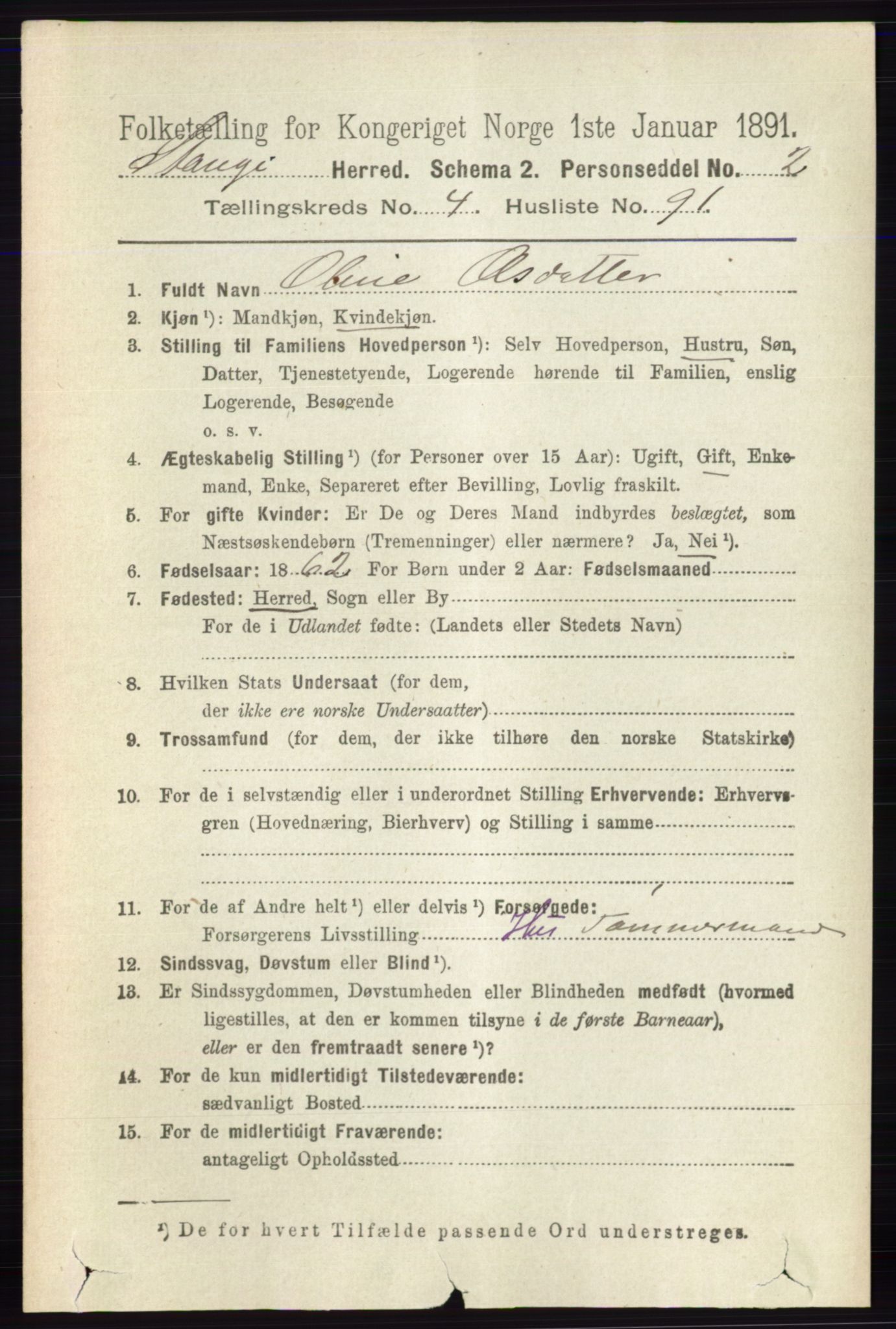 RA, 1891 census for 0417 Stange, 1891, p. 2981