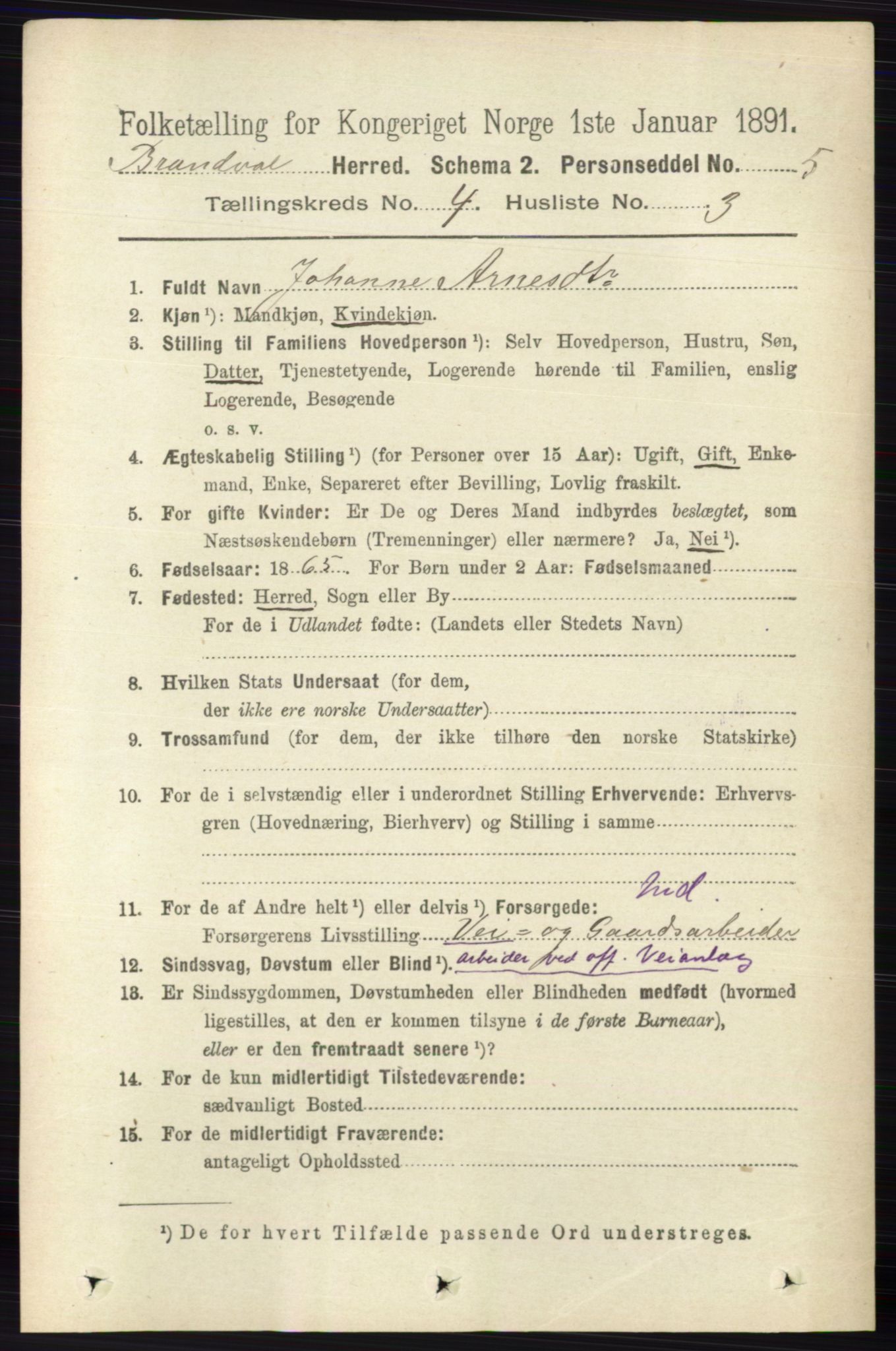 RA, 1891 census for 0422 Brandval, 1891, p. 1724