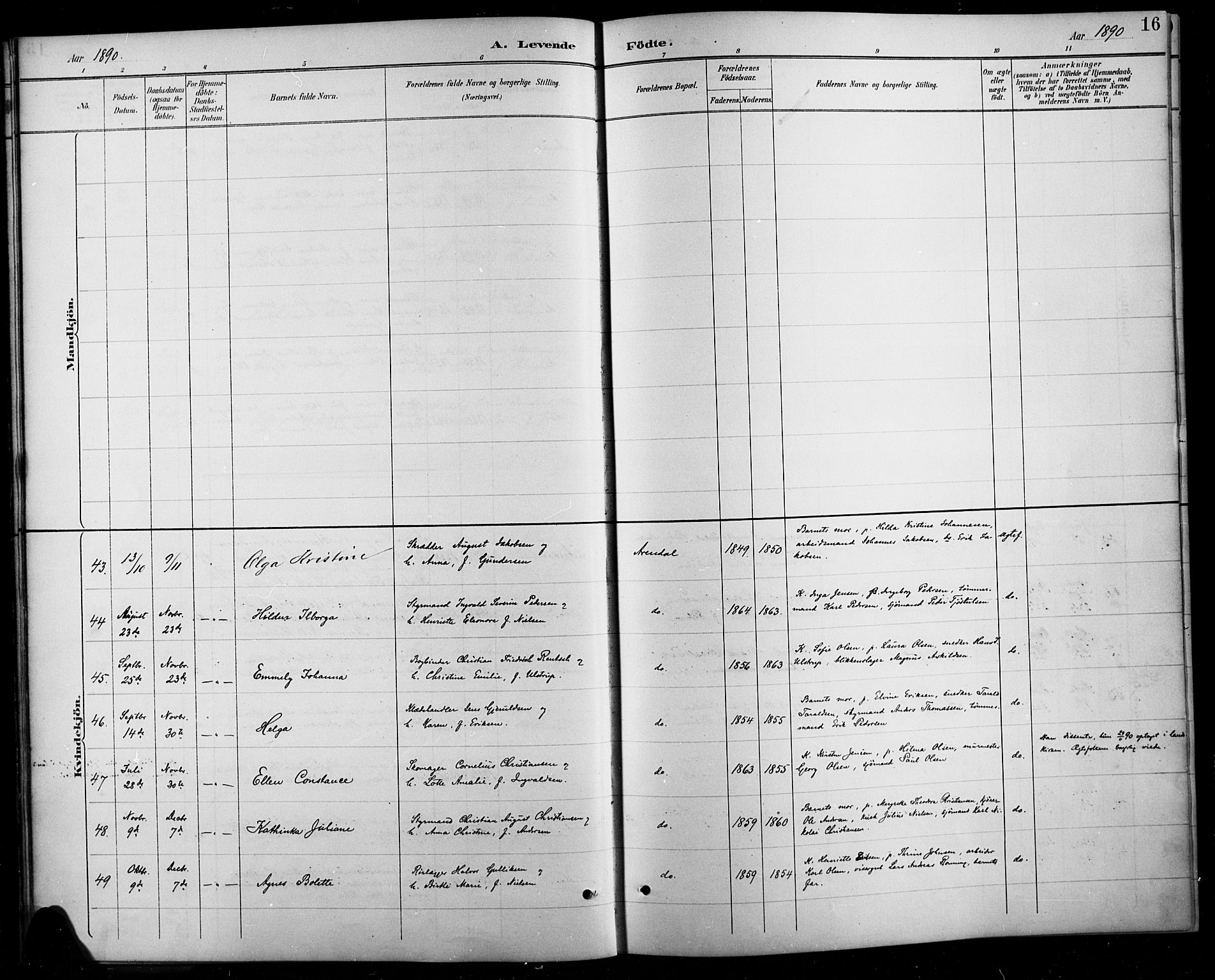 Arendal sokneprestkontor, Trefoldighet, AV/SAK-1111-0040/F/Fb/L0006: Parish register (copy) no. B 6, 1889-1916, p. 16