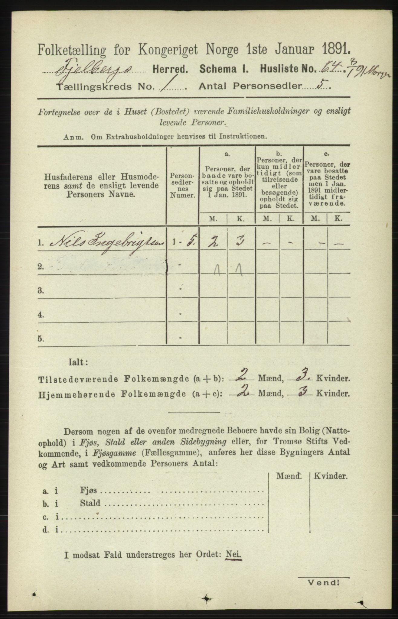 RA, 1891 census for 1213 Fjelberg, 1891, p. 93