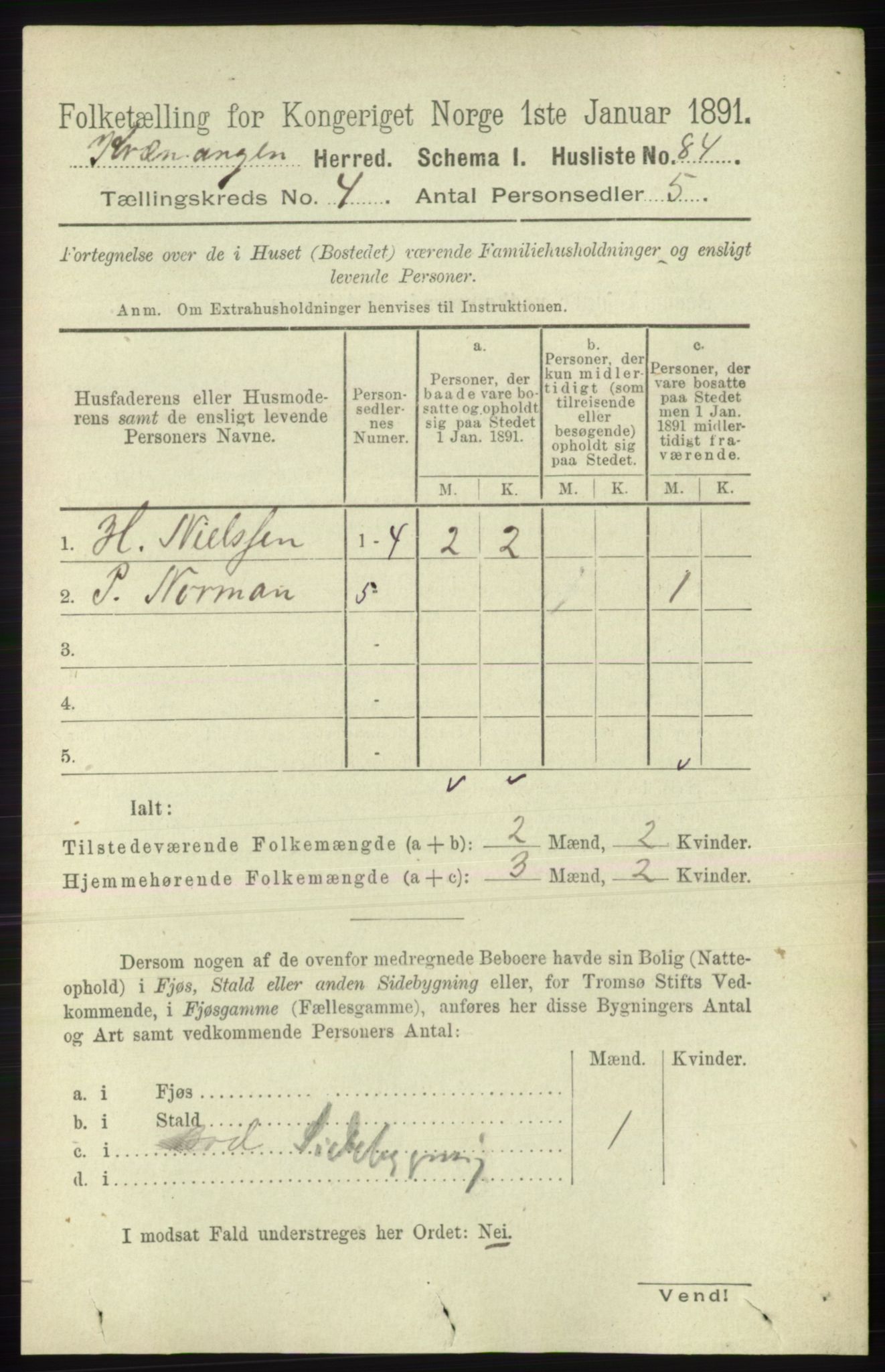 RA, 1891 census for 1943 Kvænangen, 1891, p. 1537