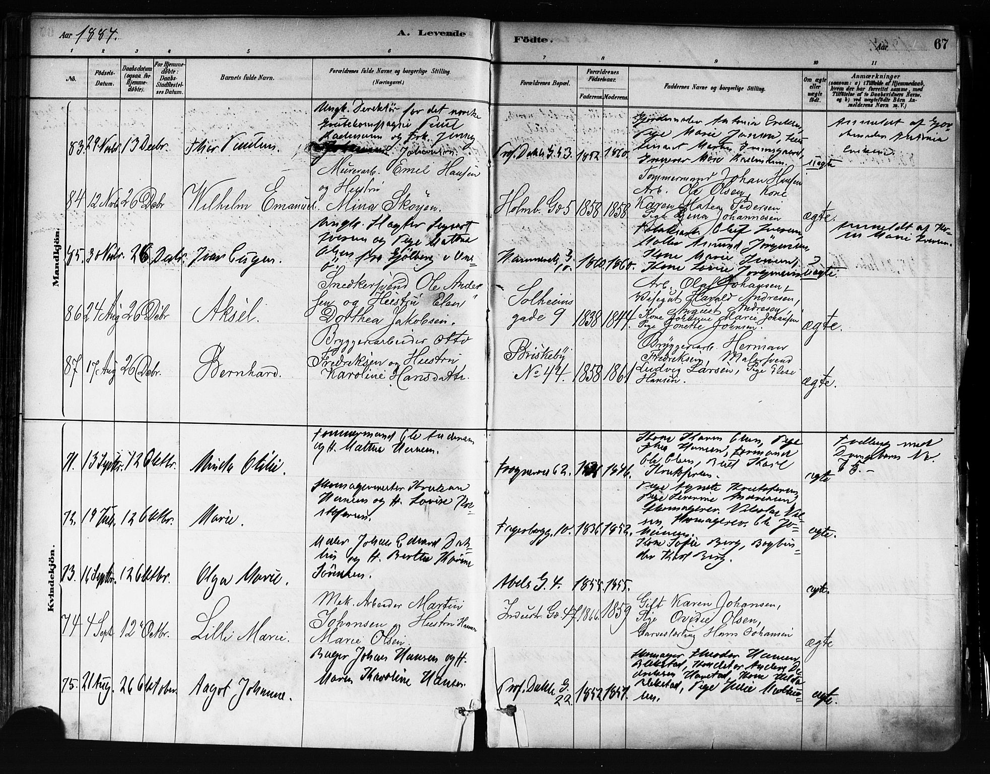 Uranienborg prestekontor Kirkebøker, SAO/A-10877/F/Fa/L0001: Parish register (official) no. 1, 1880-1895, p. 67