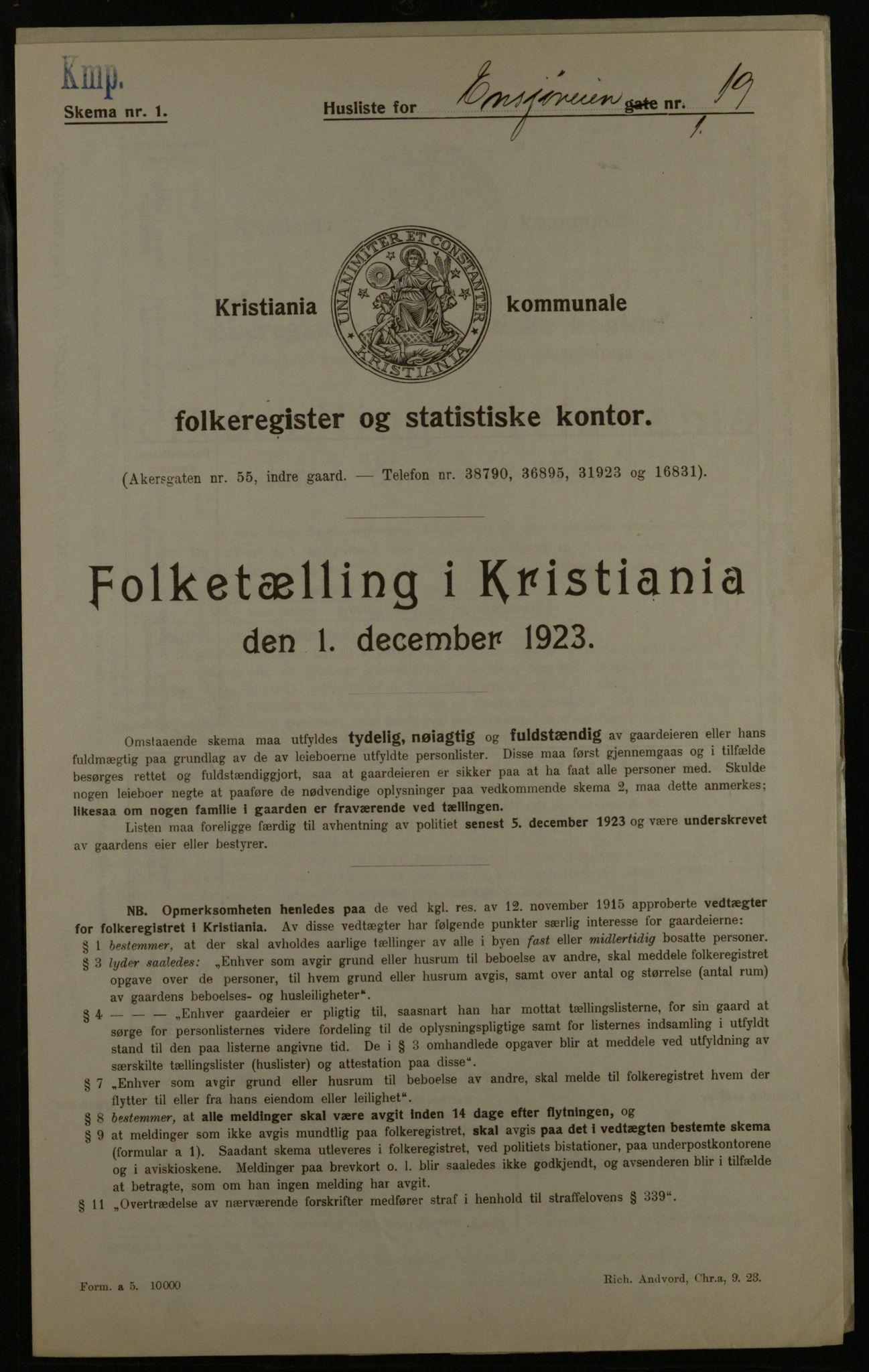 OBA, Municipal Census 1923 for Kristiania, 1923, p. 24497