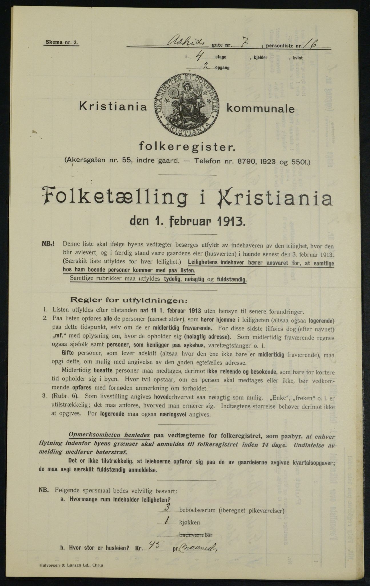 OBA, Municipal Census 1913 for Kristiania, 1913, p. 17273