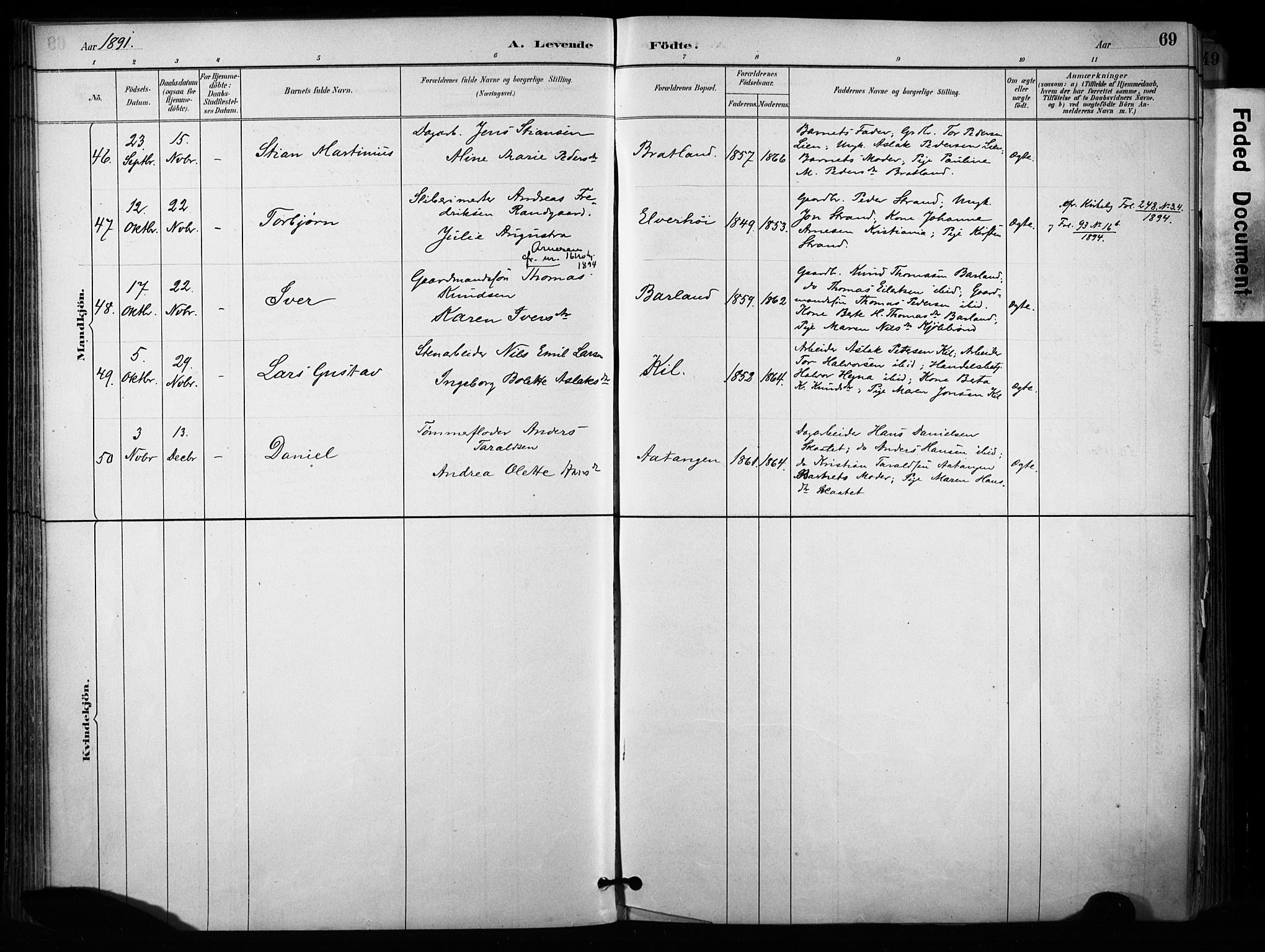 Sannidal kirkebøker, AV/SAKO-A-296/F/Fa/L0015: Parish register (official) no. 15, 1884-1899, p. 69