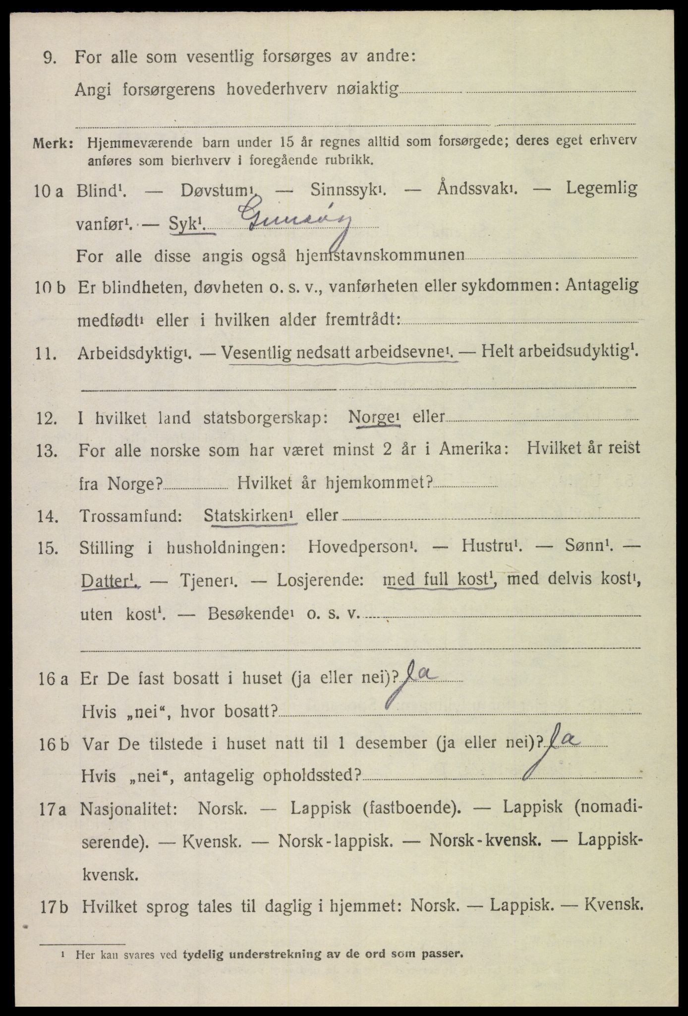 SAT, 1920 census for Gimsøy, 1920, p. 2530