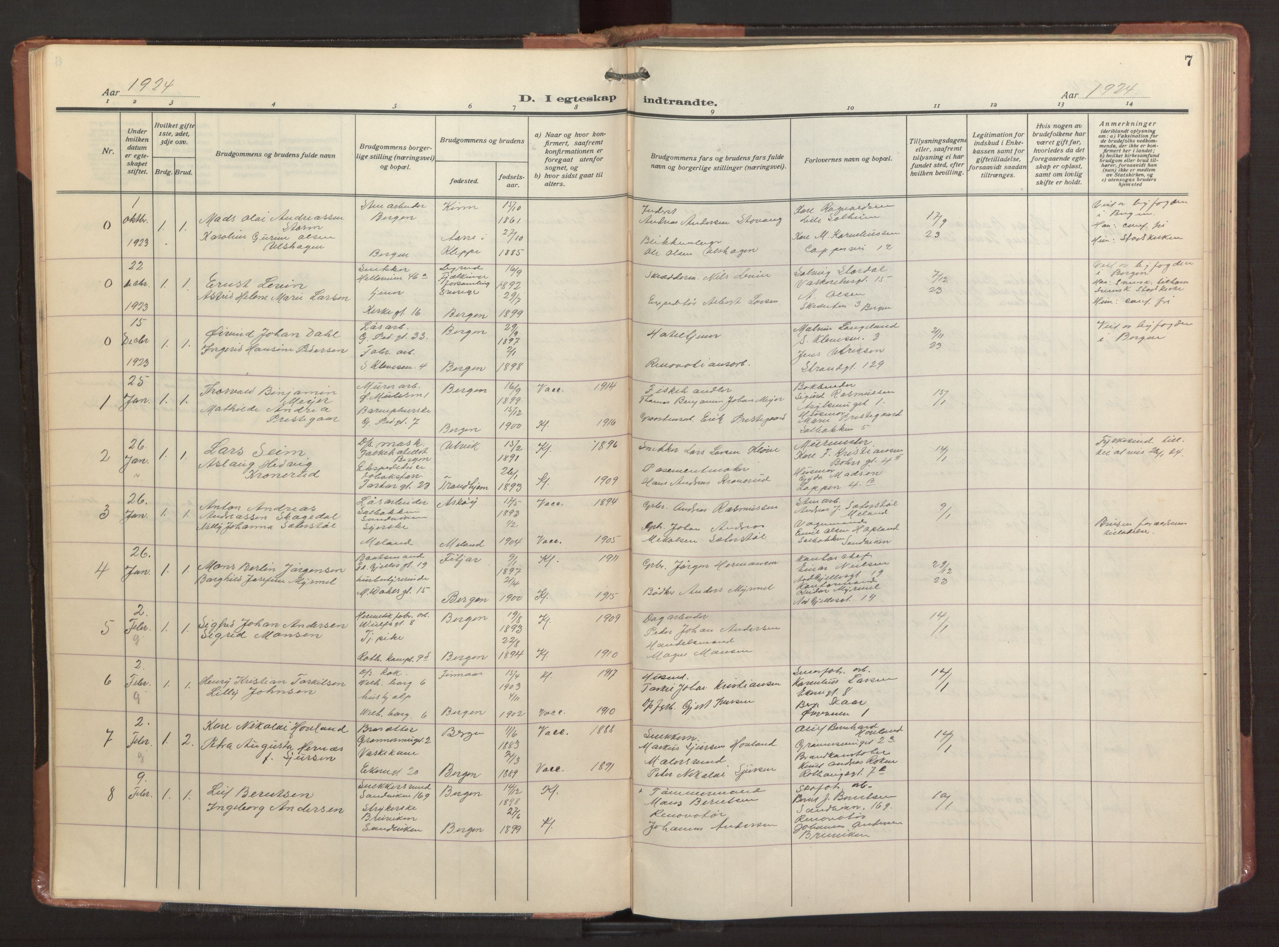 Sandviken Sokneprestembete, SAB/A-77601/H/Ha/L0016: Parish register (official) no. D 3, 1923-1940, p. 7