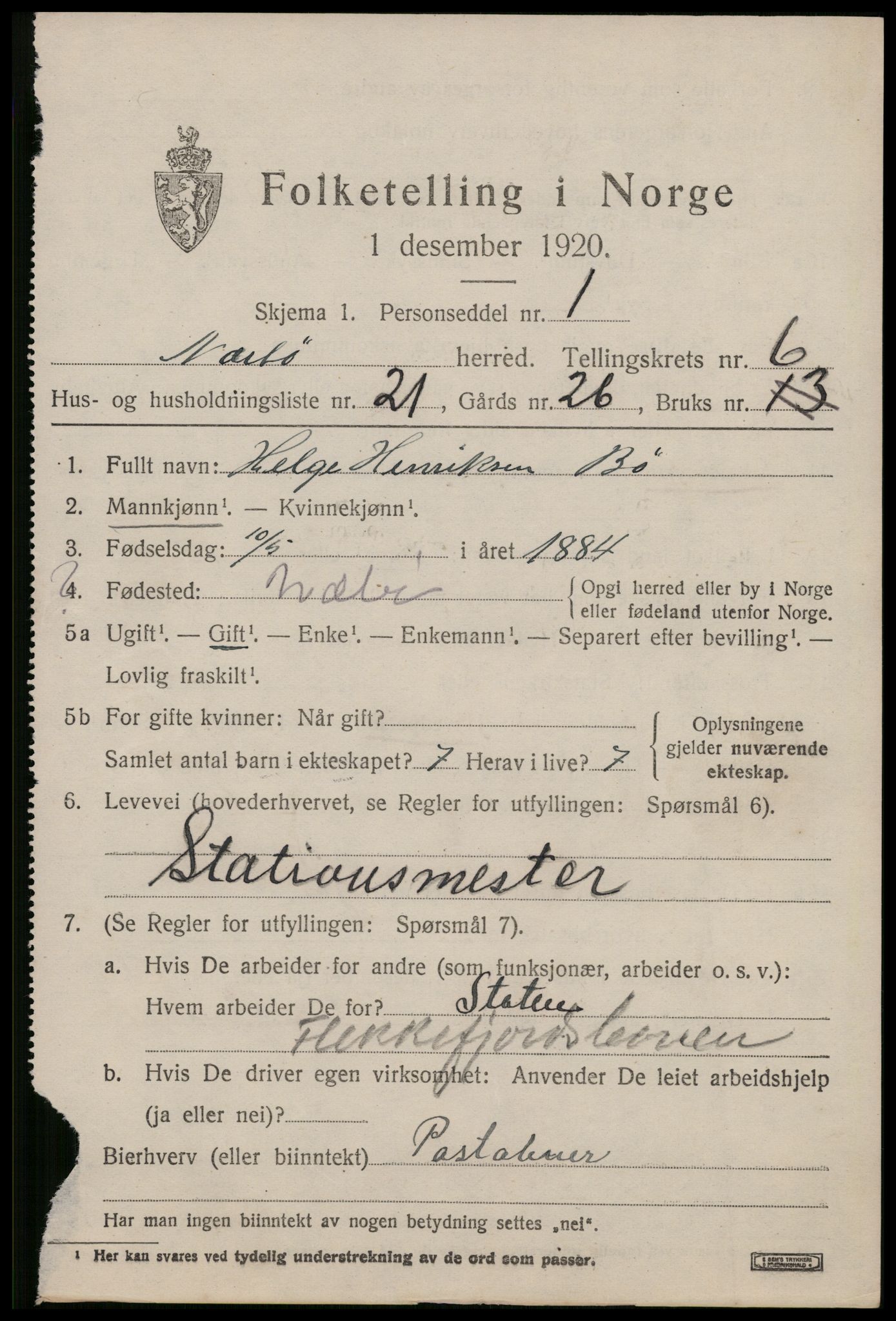 SAST, 1920 census for Nærbø, 1920, p. 3839