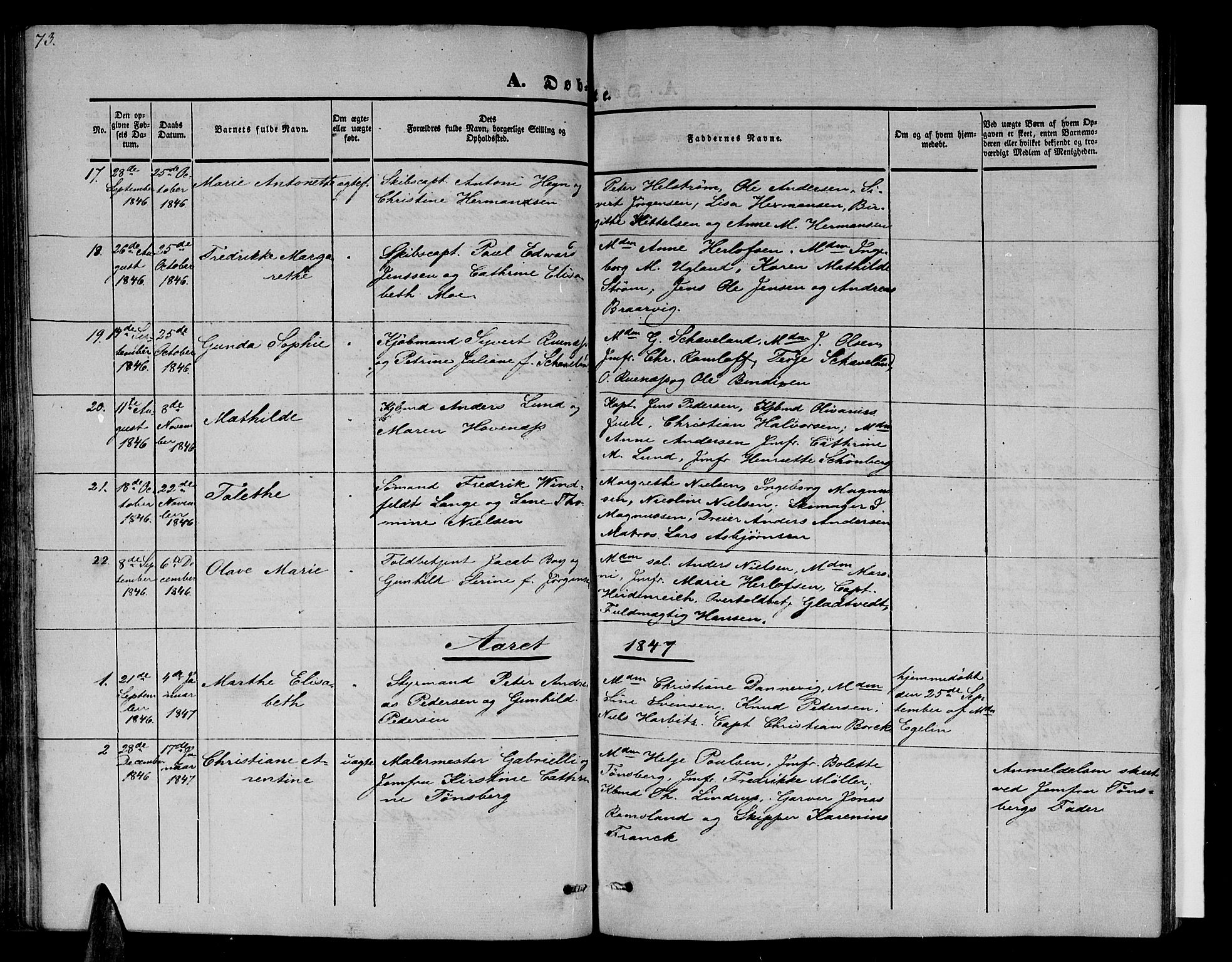 Arendal sokneprestkontor, Trefoldighet, SAK/1111-0040/F/Fb/L0002: Parish register (copy) no. B 2, 1838-1860, p. 73