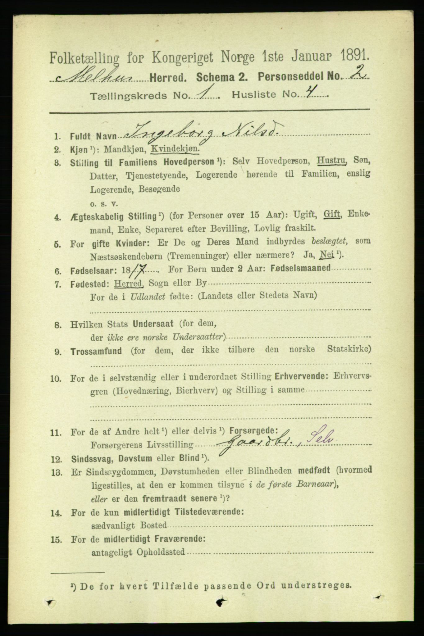 RA, 1891 census for 1653 Melhus, 1891, p. 129