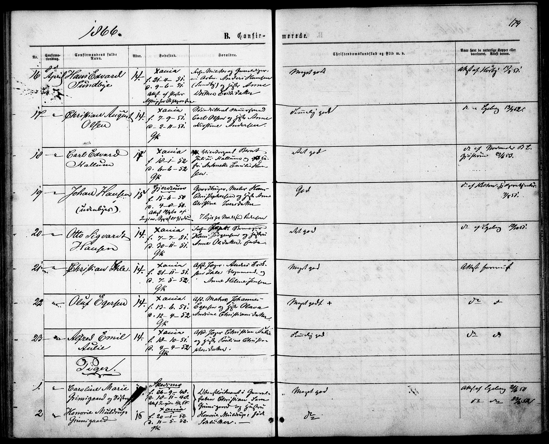 Garnisonsmenigheten Kirkebøker, SAO/A-10846/F/Fa/L0010: Parish register (official) no. 10, 1859-1869, p. 174