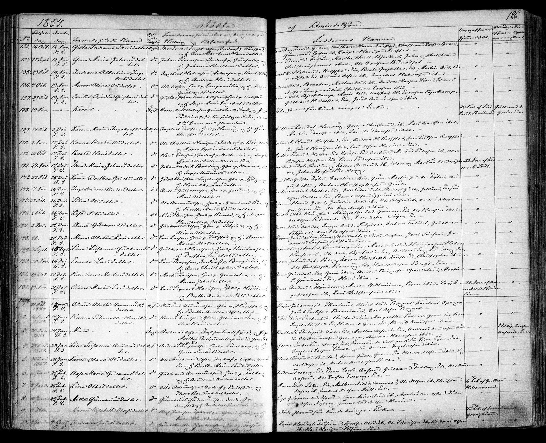 Nes prestekontor Kirkebøker, AV/SAO-A-10410/F/Fa/L0007: Parish register (official) no. I 7, 1846-1858, p. 126