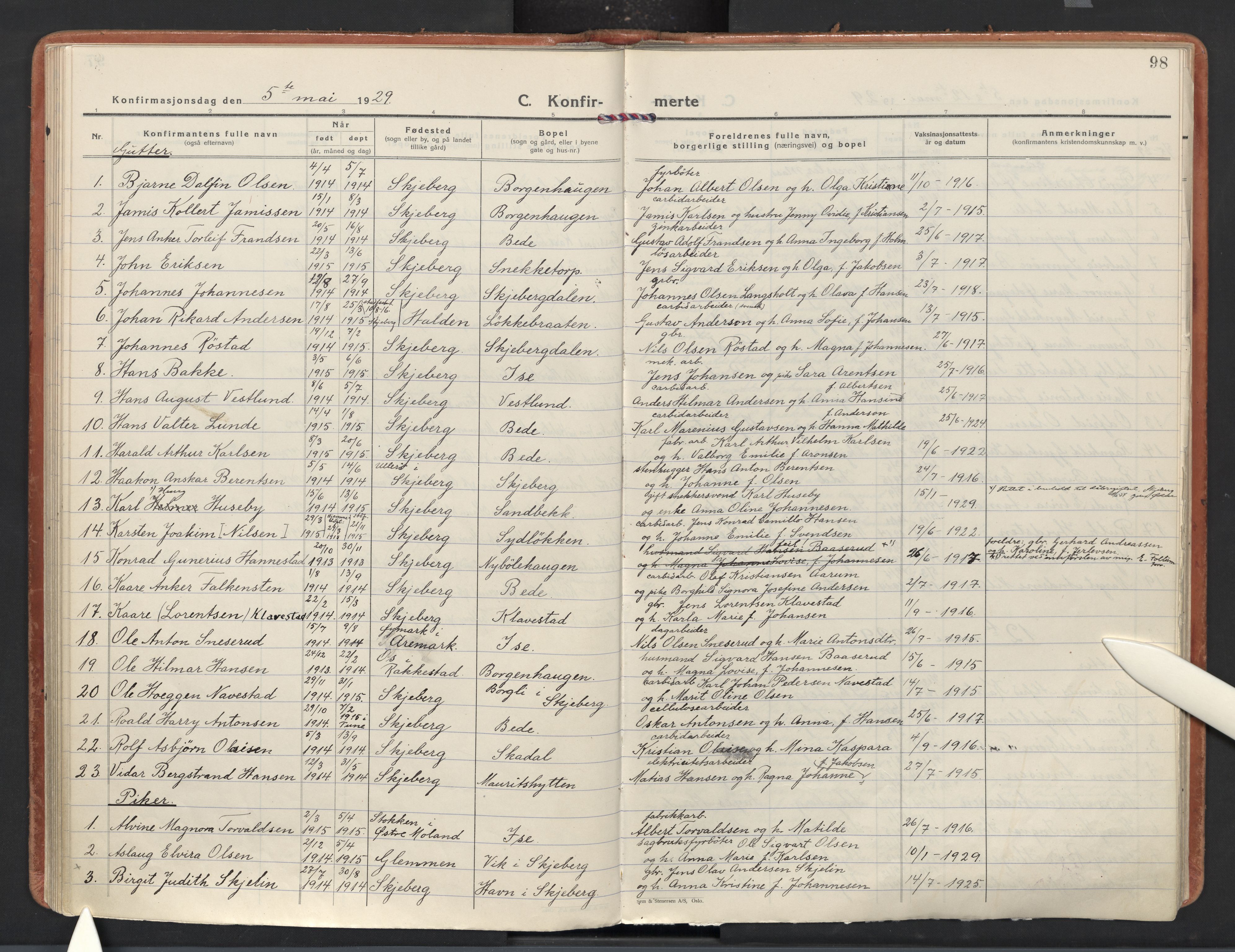 Skjeberg prestekontor Kirkebøker, AV/SAO-A-10923/F/Fd/L0002: Parish register (official) no. IV 2, 1926-1936, p. 98