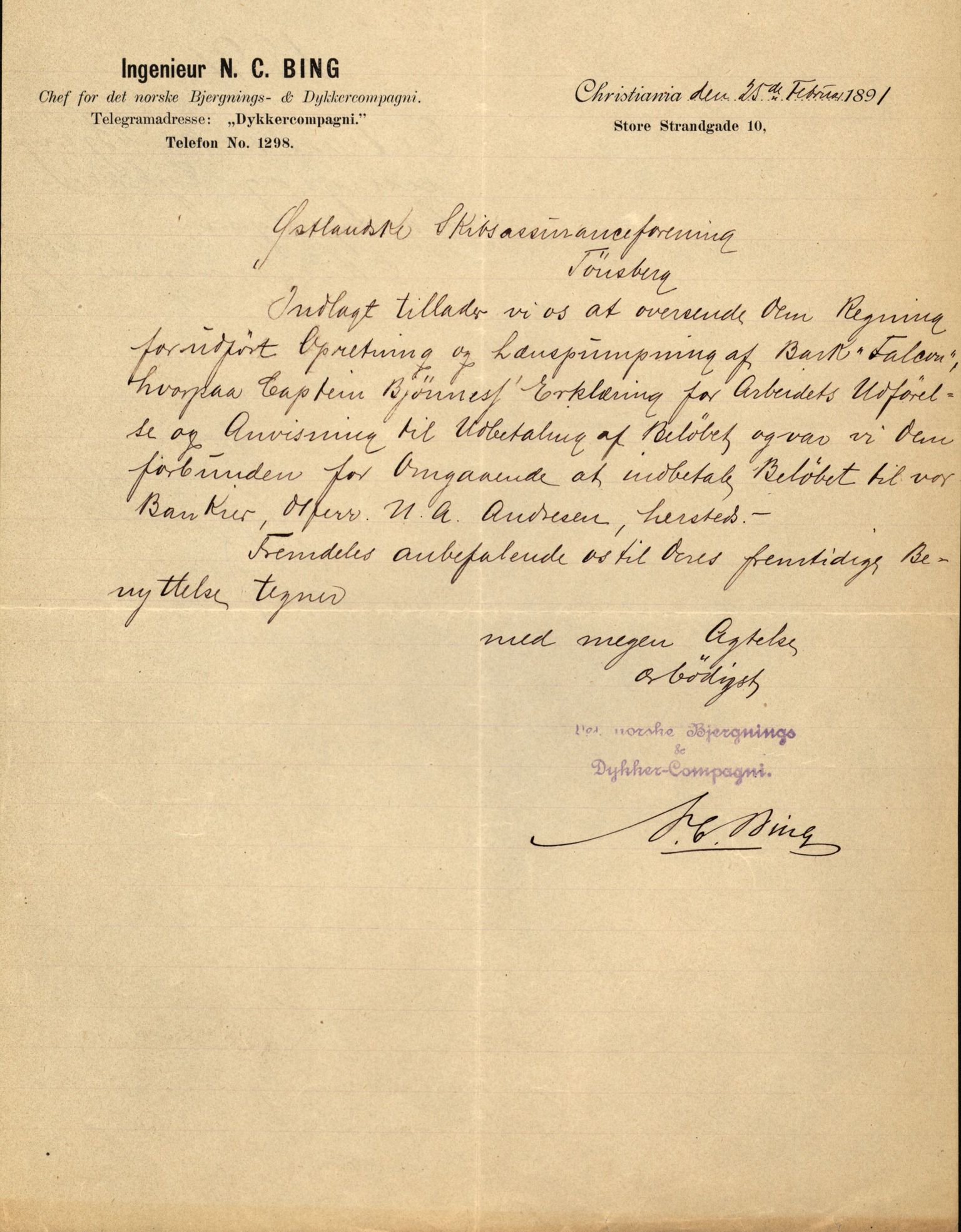 Pa 63 - Østlandske skibsassuranceforening, VEMU/A-1079/G/Ga/L0027/0011: Havaridokumenter / Louise, Lucie, Falcon, Ingeborg av Laurvig, Imperator, 1891, p. 26