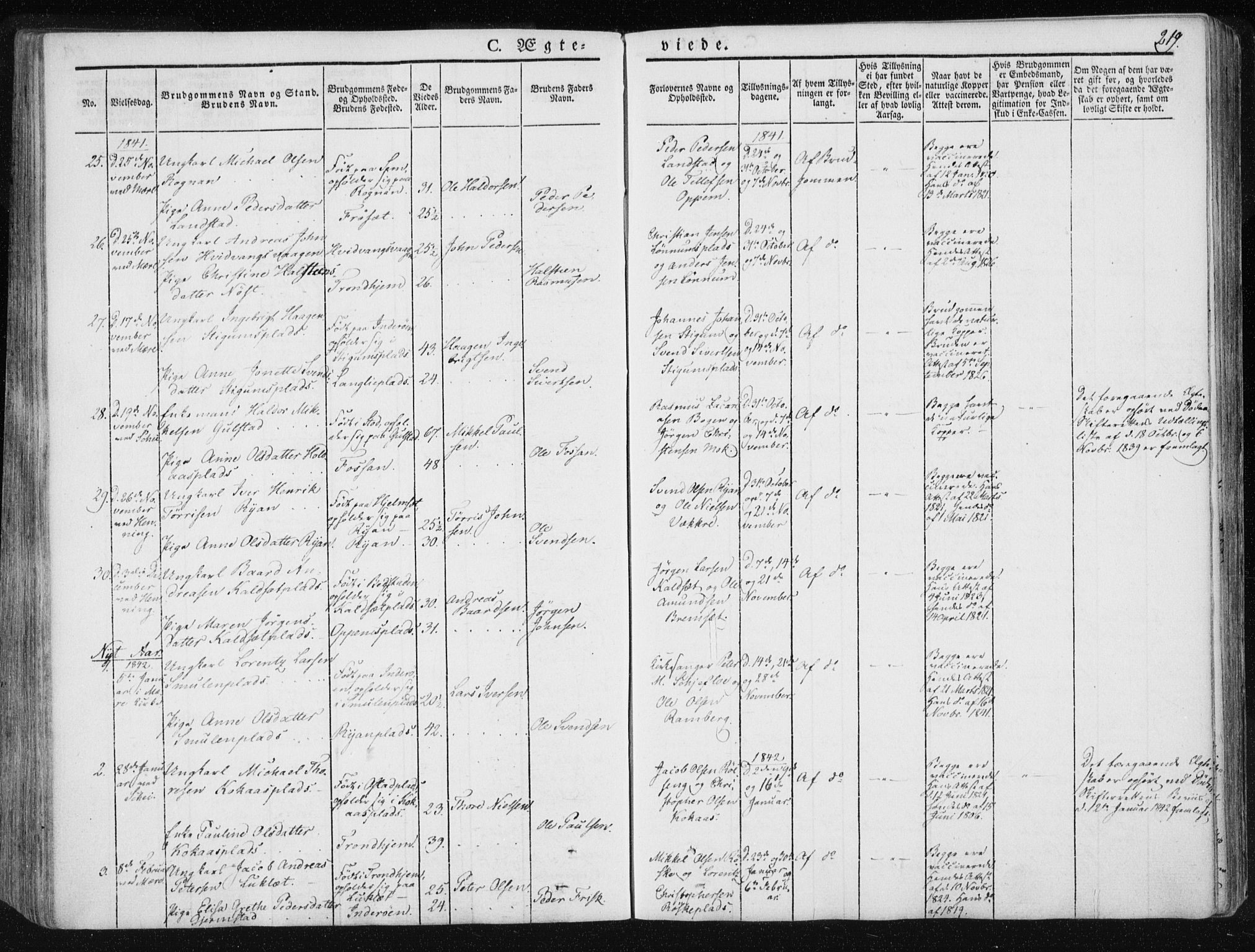 Ministerialprotokoller, klokkerbøker og fødselsregistre - Nord-Trøndelag, SAT/A-1458/735/L0339: Parish register (official) no. 735A06 /1, 1836-1848, p. 219