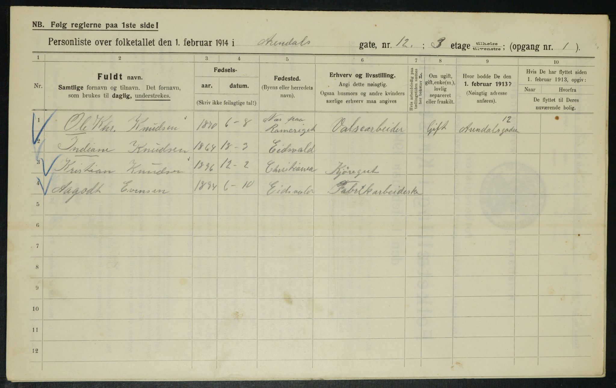 OBA, Municipal Census 1914 for Kristiania, 1914, p. 2017