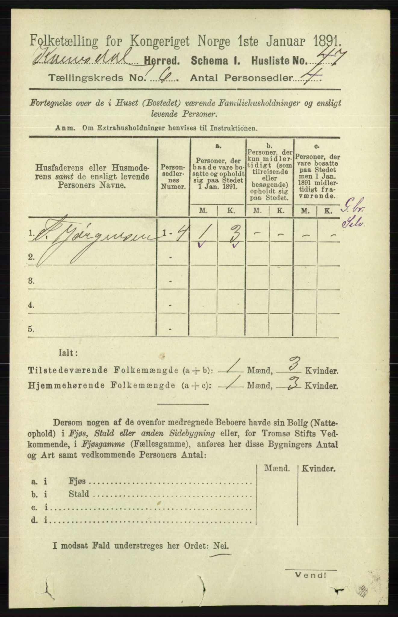 RA, 1891 census for 1037 Kvinesdal, 1891, p. 2097