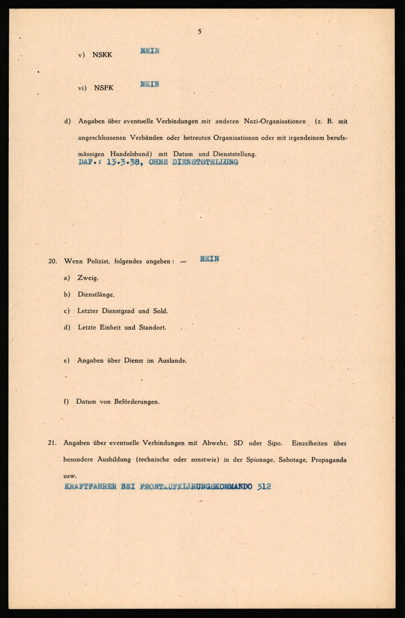 Forsvaret, Forsvarets overkommando II, AV/RA-RAFA-3915/D/Db/L0040: CI Questionaires. Tyske okkupasjonsstyrker i Norge. Østerrikere., 1945-1946, p. 179