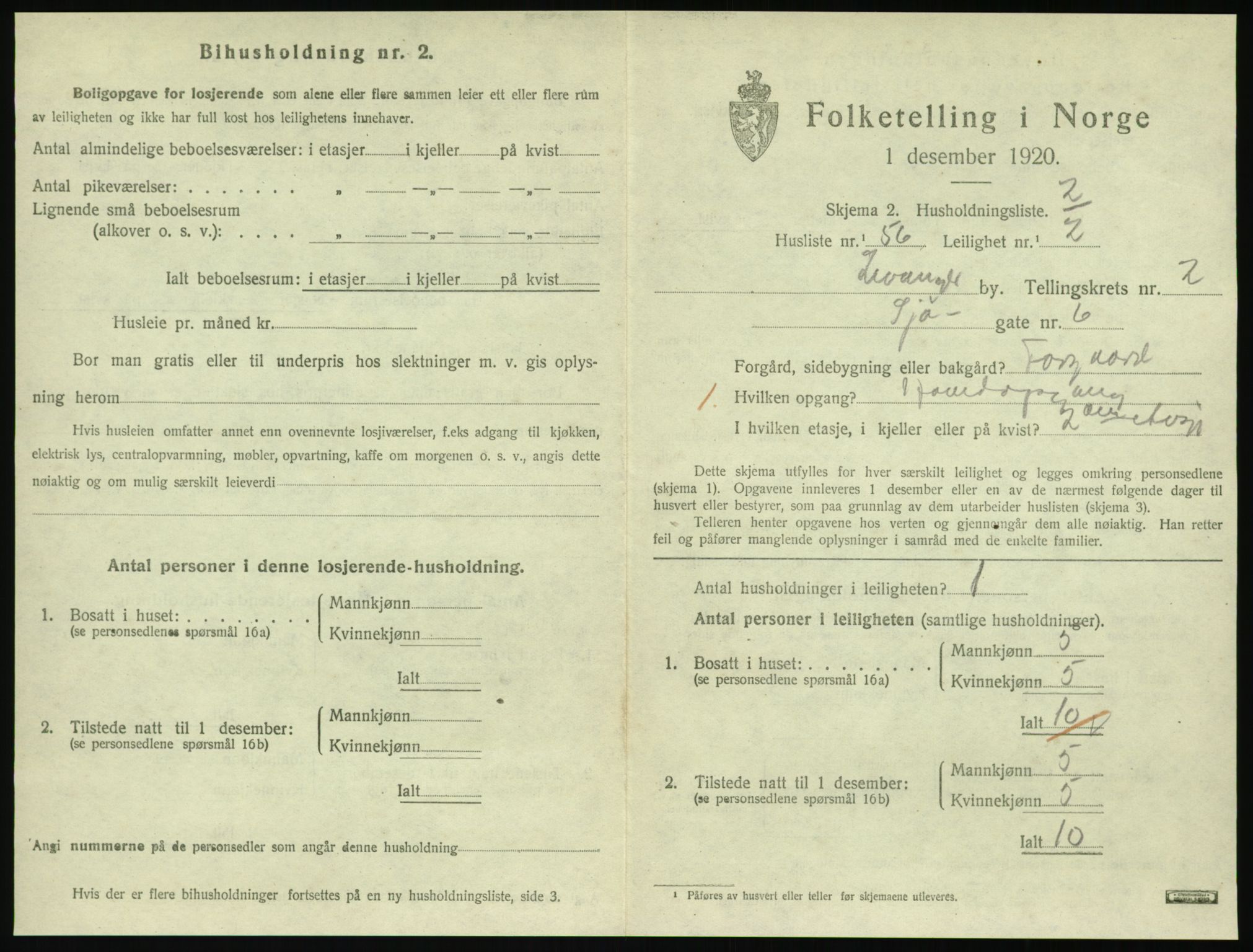 SAT, 1920 census for Levanger town, 1920, p. 1010