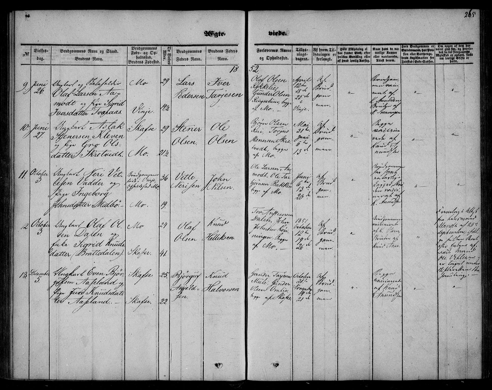 Mo kirkebøker, SAKO/A-286/F/Fa/L0005: Parish register (official) no. I 5, 1844-1864, p. 265