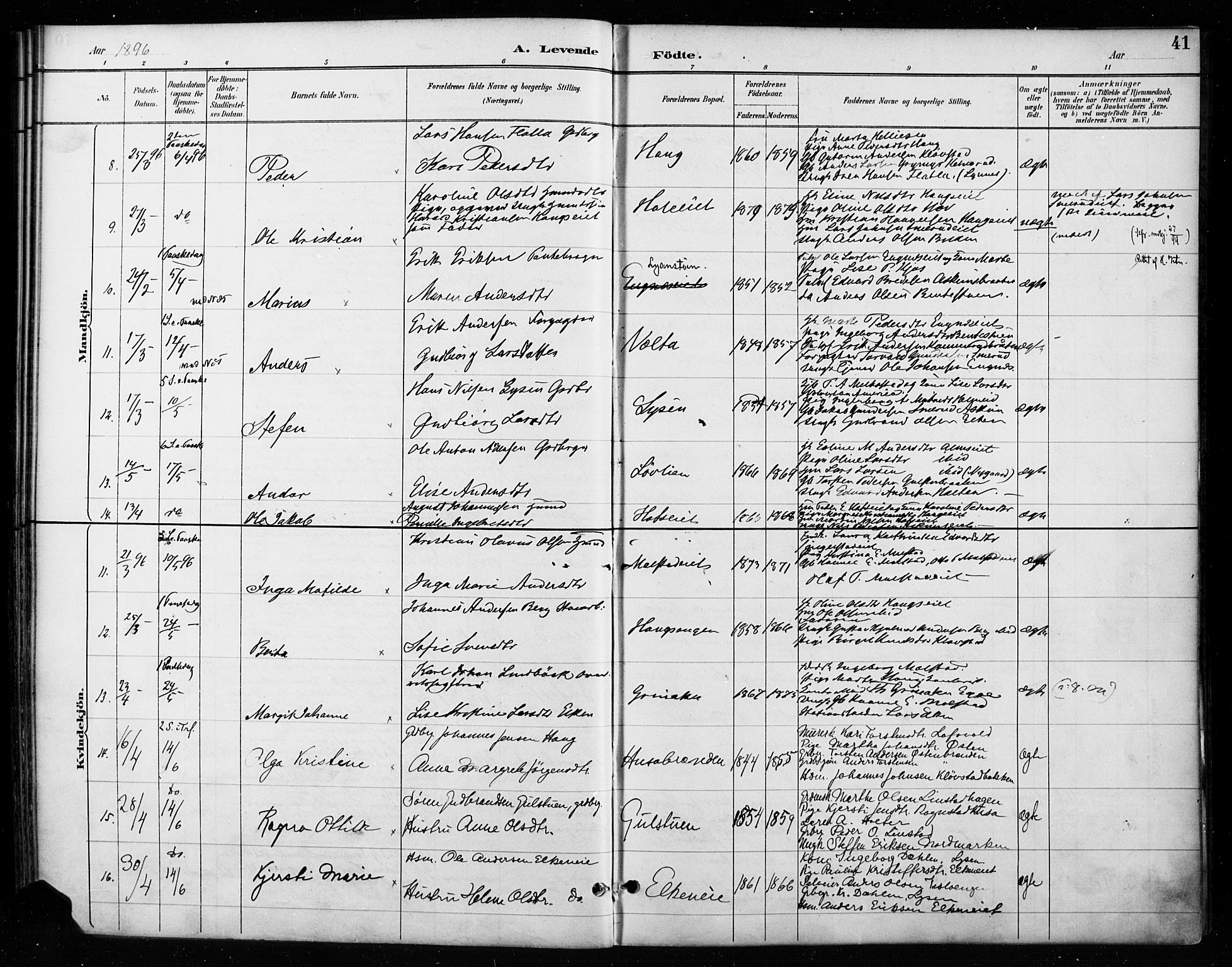 Gran prestekontor, AV/SAH-PREST-112/H/Ha/Haa/L0018: Parish register (official) no. 18, 1889-1899, p. 41