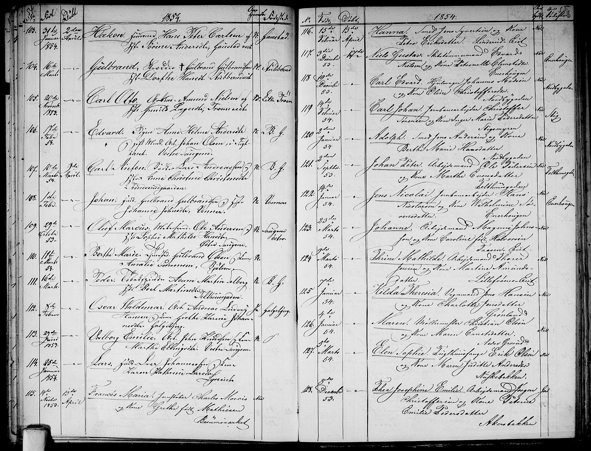 Aker prestekontor kirkebøker, AV/SAO-A-10861/G/L0010: Parish register (copy) no. 10, 1852-1859, p. 54-55