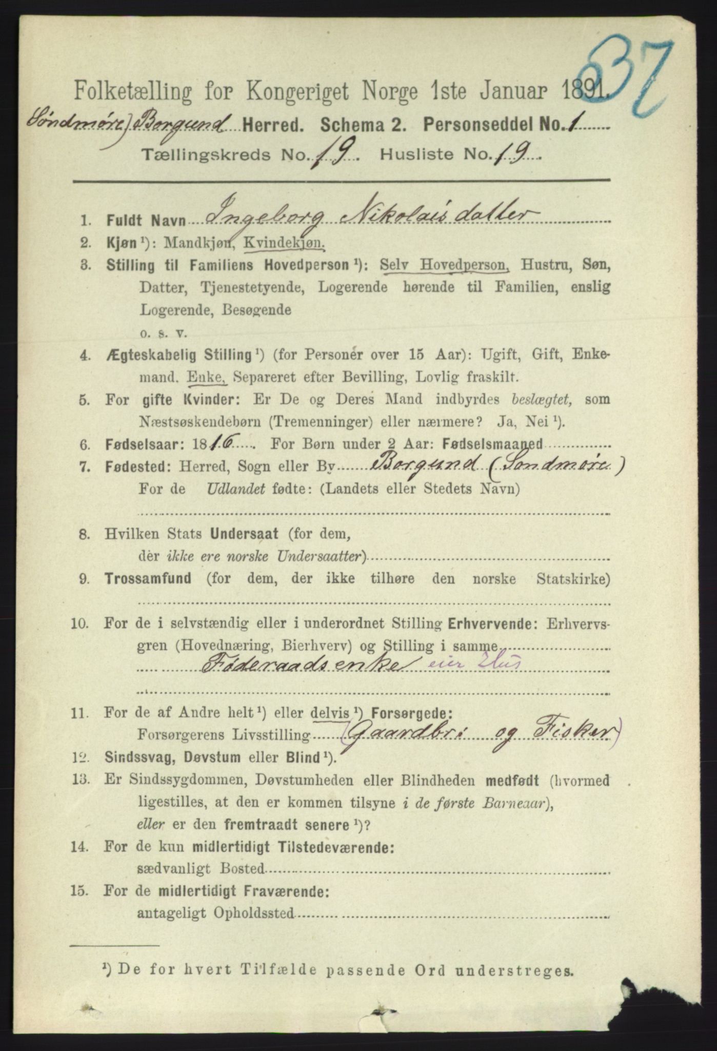 RA, 1891 census for 1531 Borgund, 1891, p. 6081