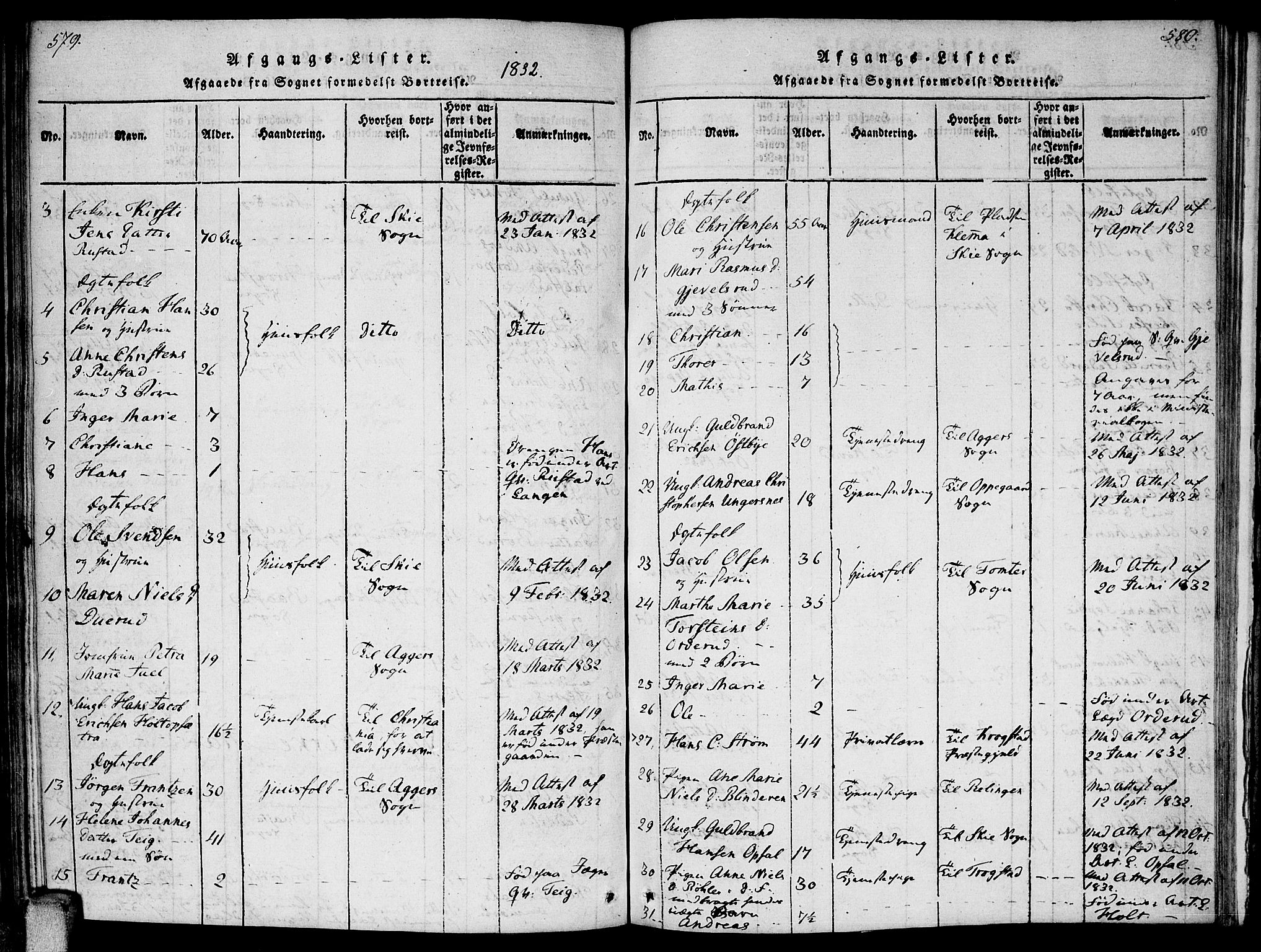 Enebakk prestekontor Kirkebøker, AV/SAO-A-10171c/F/Fa/L0006: Parish register (official) no. I 6, 1815-1832, p. 579-580