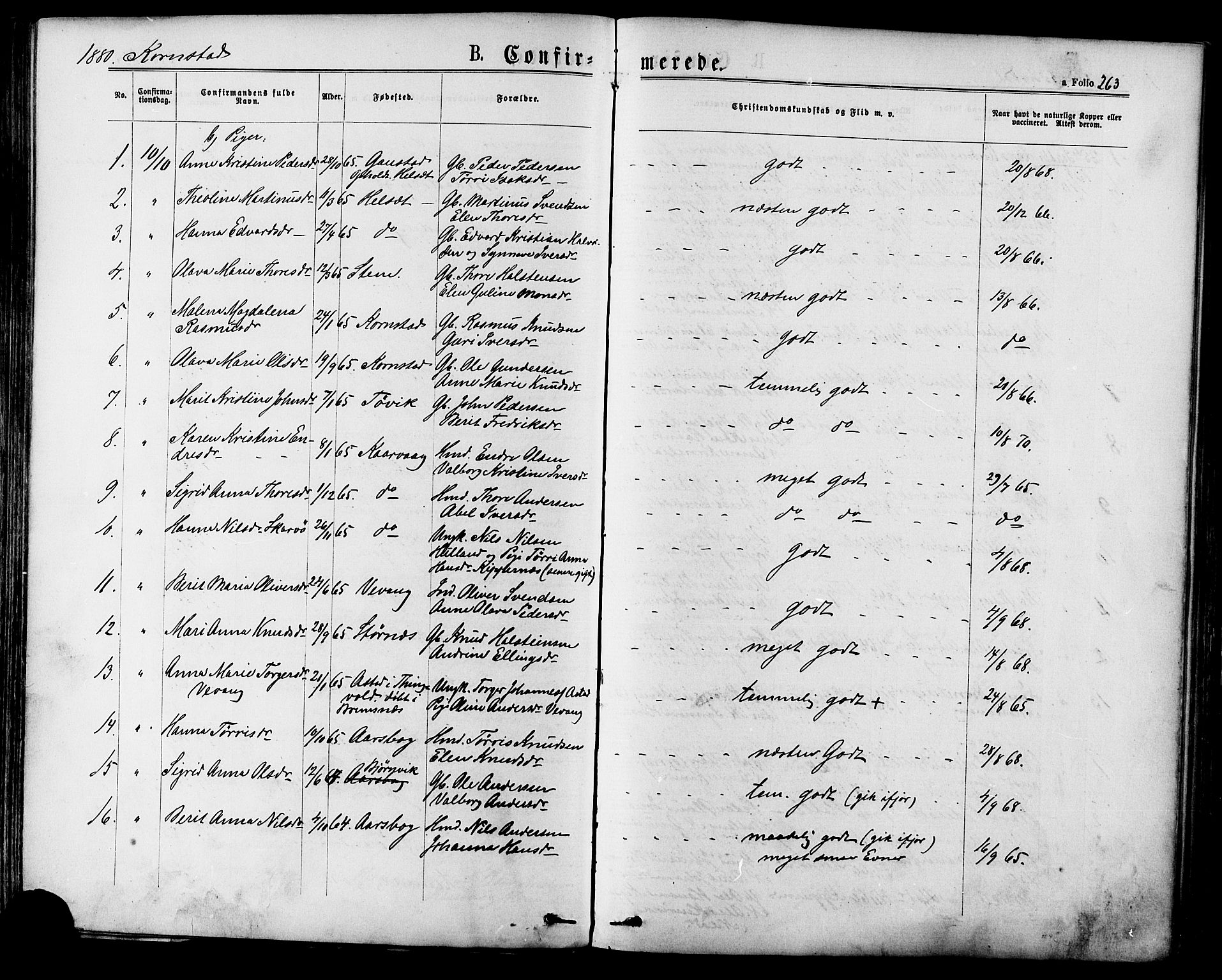 Ministerialprotokoller, klokkerbøker og fødselsregistre - Møre og Romsdal, SAT/A-1454/568/L0806: Parish register (official) no. 568A12 /2, 1878-1884, p. 263