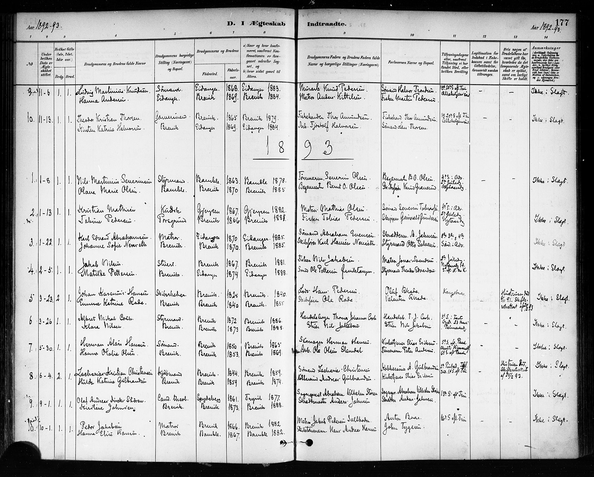 Brevik kirkebøker, SAKO/A-255/F/Fa/L0007: Parish register (official) no. 7, 1882-1900, p. 177
