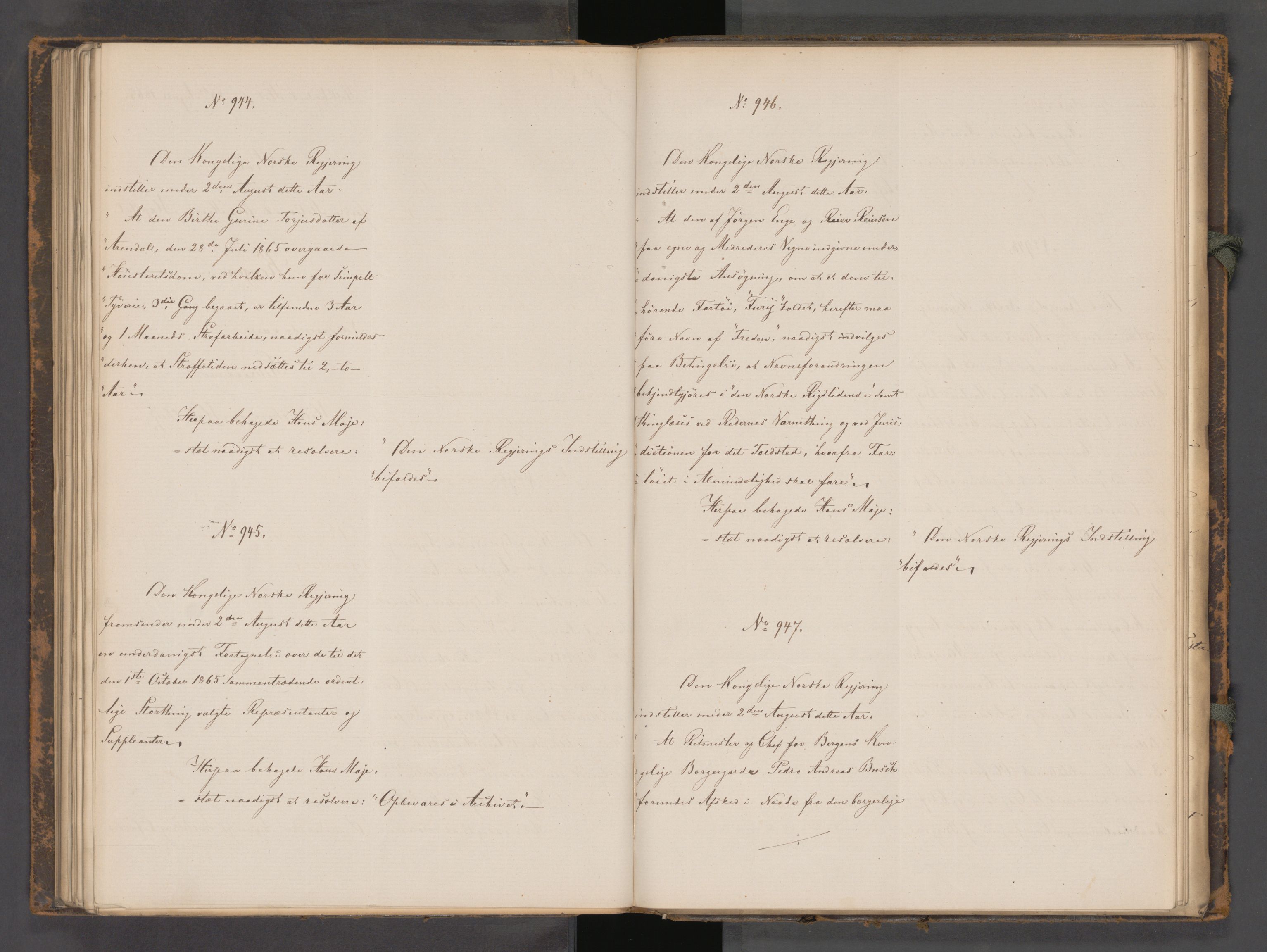 Statsrådssekretariatet, AV/RA-S-1001/A/Ab/L0104: Kgl. res. nr. 724-1001b, 2. halvår, 1865
